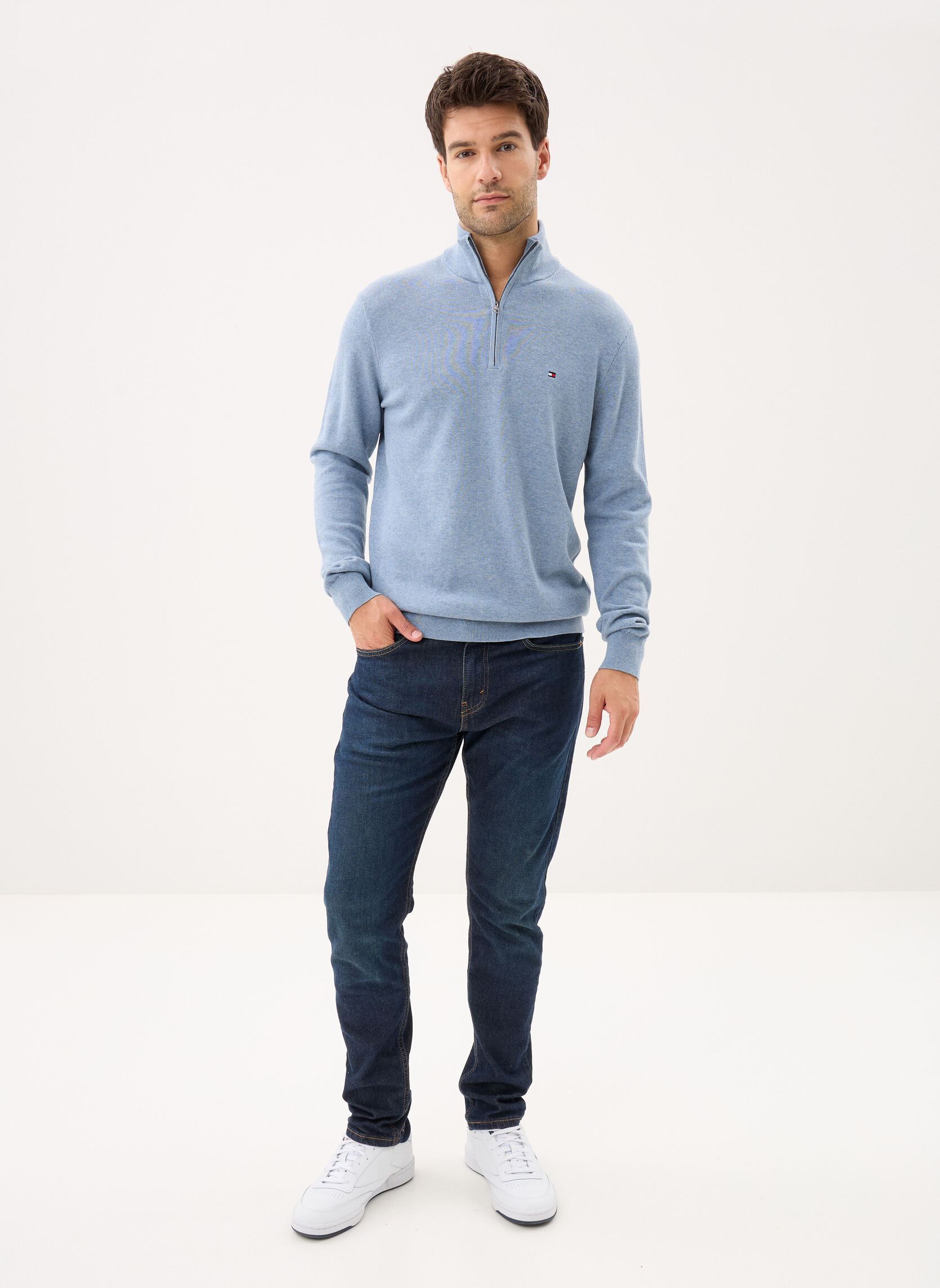 Pulls Essential Cotton Zip MW0MW37331 homme bleu Tommy Hilfiger Pulls Essential Cotton Zip MW0MW37331 homme bleu Brisk Blue Heather