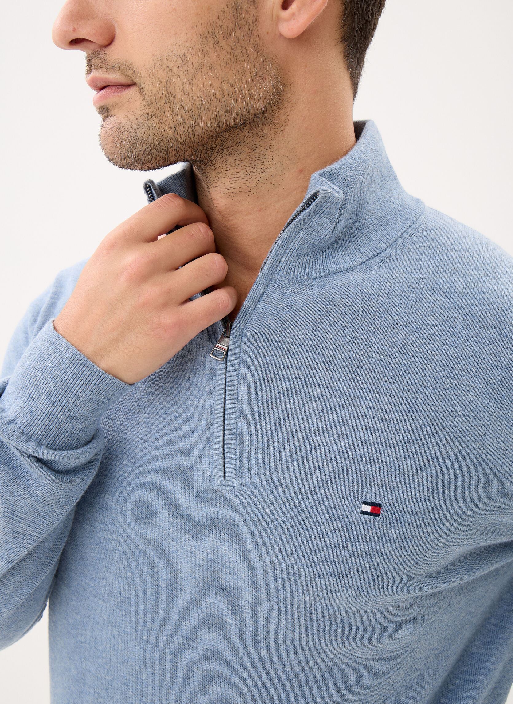 Pulls Essential Cotton Zip MW0MW37331 homme bleu Tommy Hilfiger Pulls Essential Cotton Zip MW0MW37331 homme bleu Brisk Blue Heather