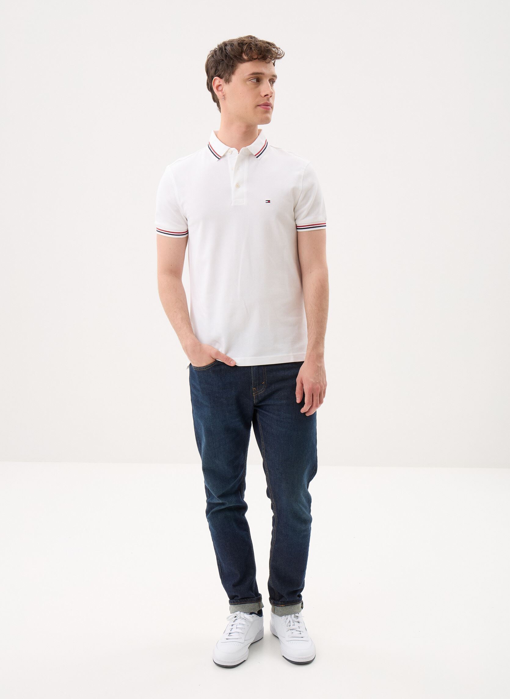 Polos manches courtes Tipped Slim Fit Polo MW0MW37346 homme blanc Tommy Hilfiger Polos manches courtes Tipped Slim Fit Polo MW0MW37346 homme blanc White