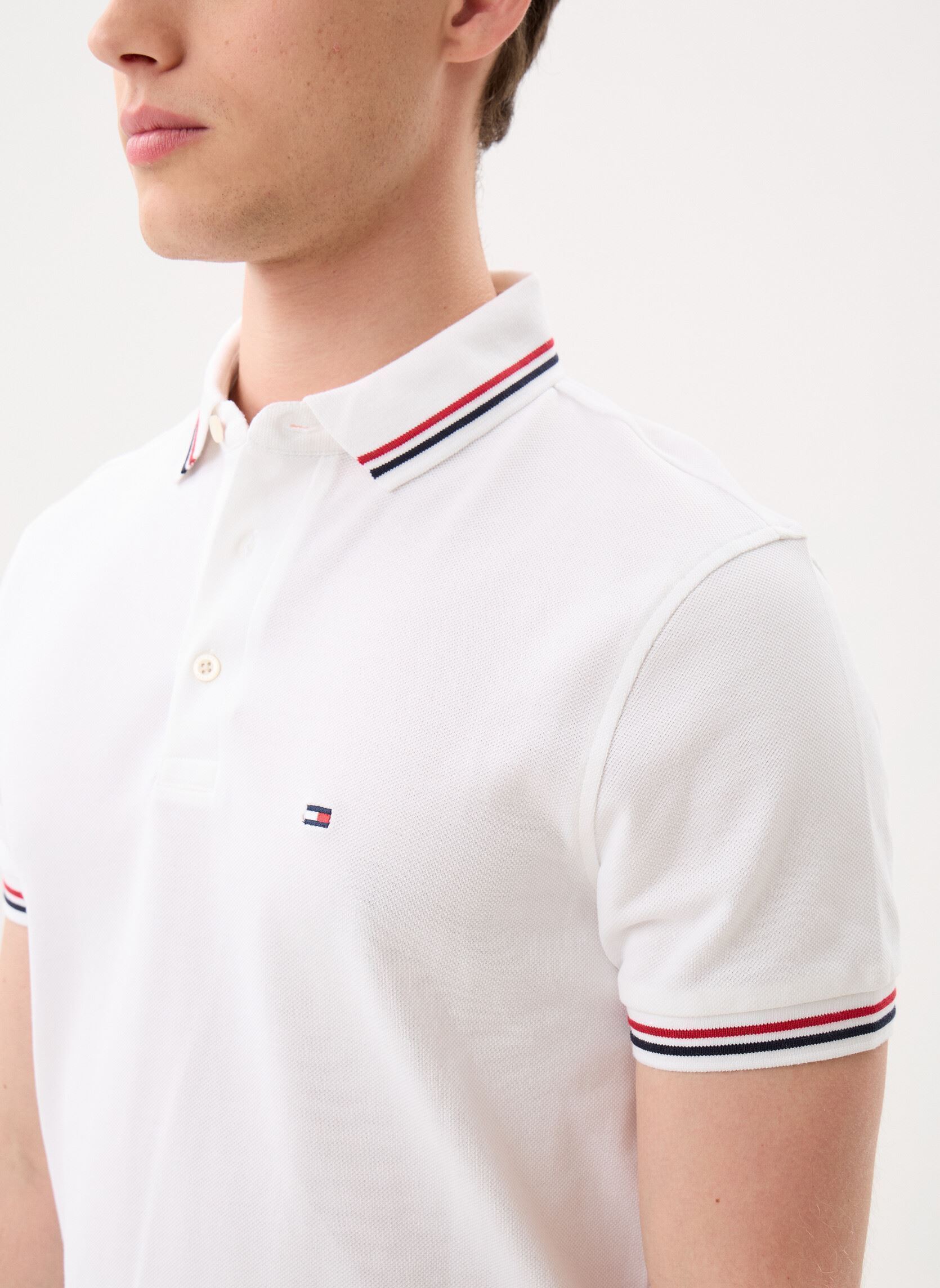 Polos manches courtes Tipped Slim Fit Polo MW0MW37346 homme blanc Tommy Hilfiger Polos manches courtes Tipped Slim Fit Polo MW0MW37346 homme blanc White