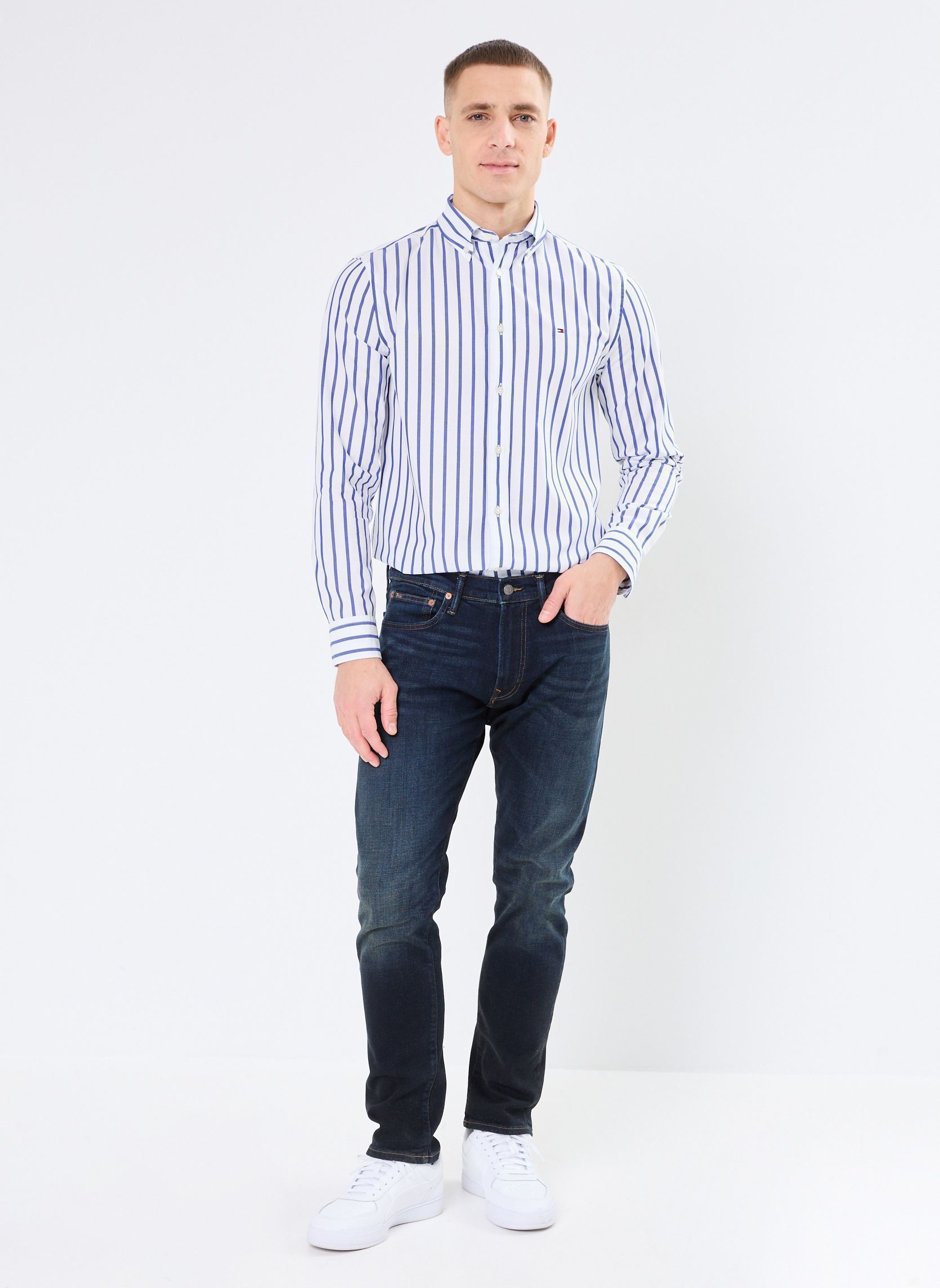 Chemises Flex Poplin Nautical MW0MW37556 homme bleu Tommy Hilfiger Chemises Flex Poplin Nautical MW0MW37556 homme bleu WEDGE BLUE / OPTIC WHITE