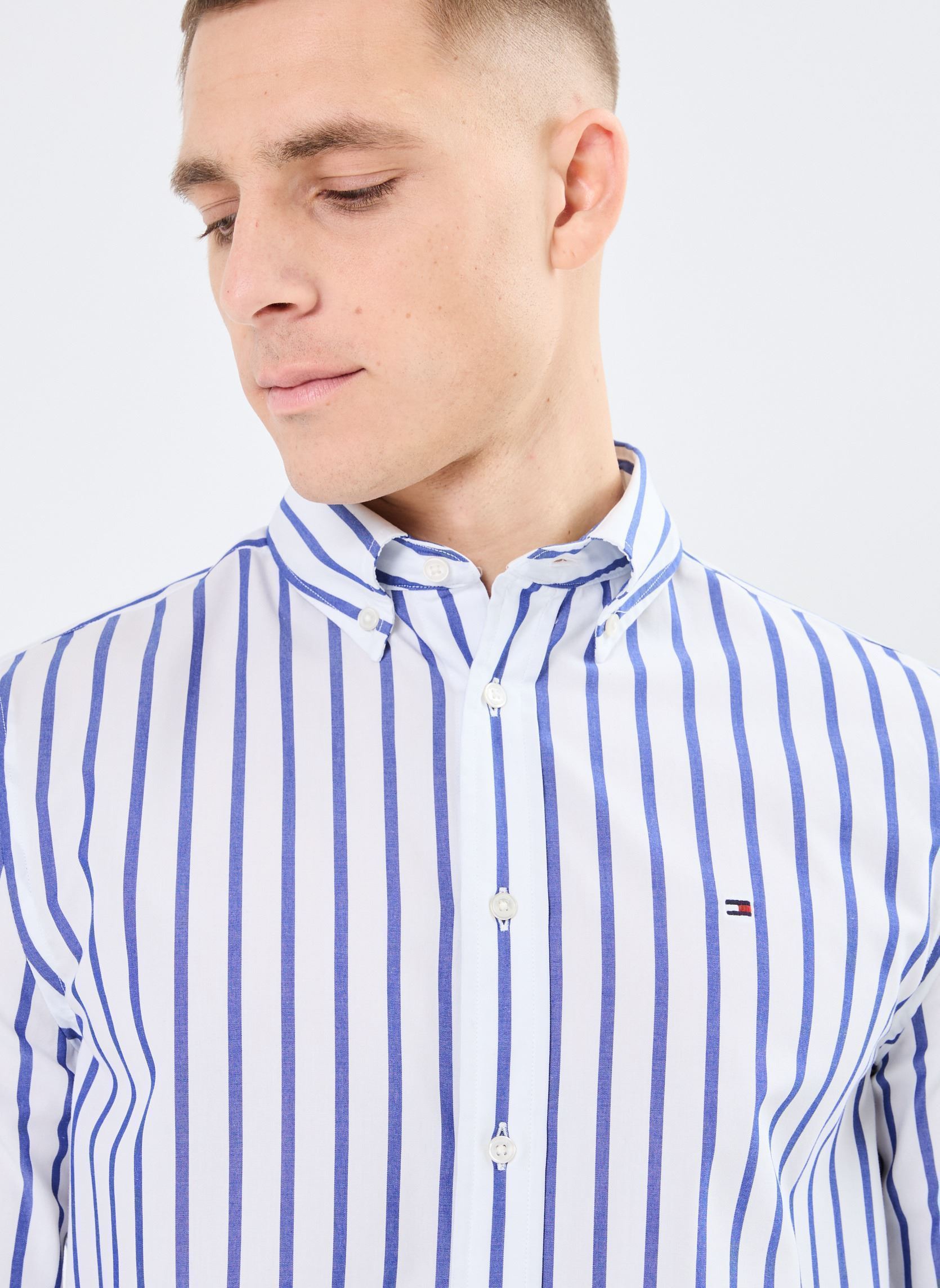 Chemises Flex Poplin Nautical MW0MW37556 homme bleu Tommy Hilfiger Chemises Flex Poplin Nautical MW0MW37556 homme bleu WEDGE BLUE / OPTIC WHITE