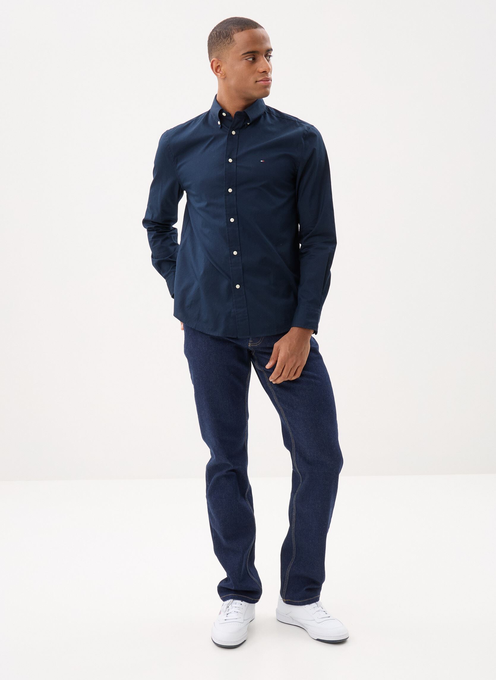 Tee-shirts manches longues Core Flex Poplin Sol MW0MW39988 homme bleu Tommy Hilfiger Tee-shirts manches longues Core Flex Poplin Sol MW0MW39988 homme bleu DESERT SKY