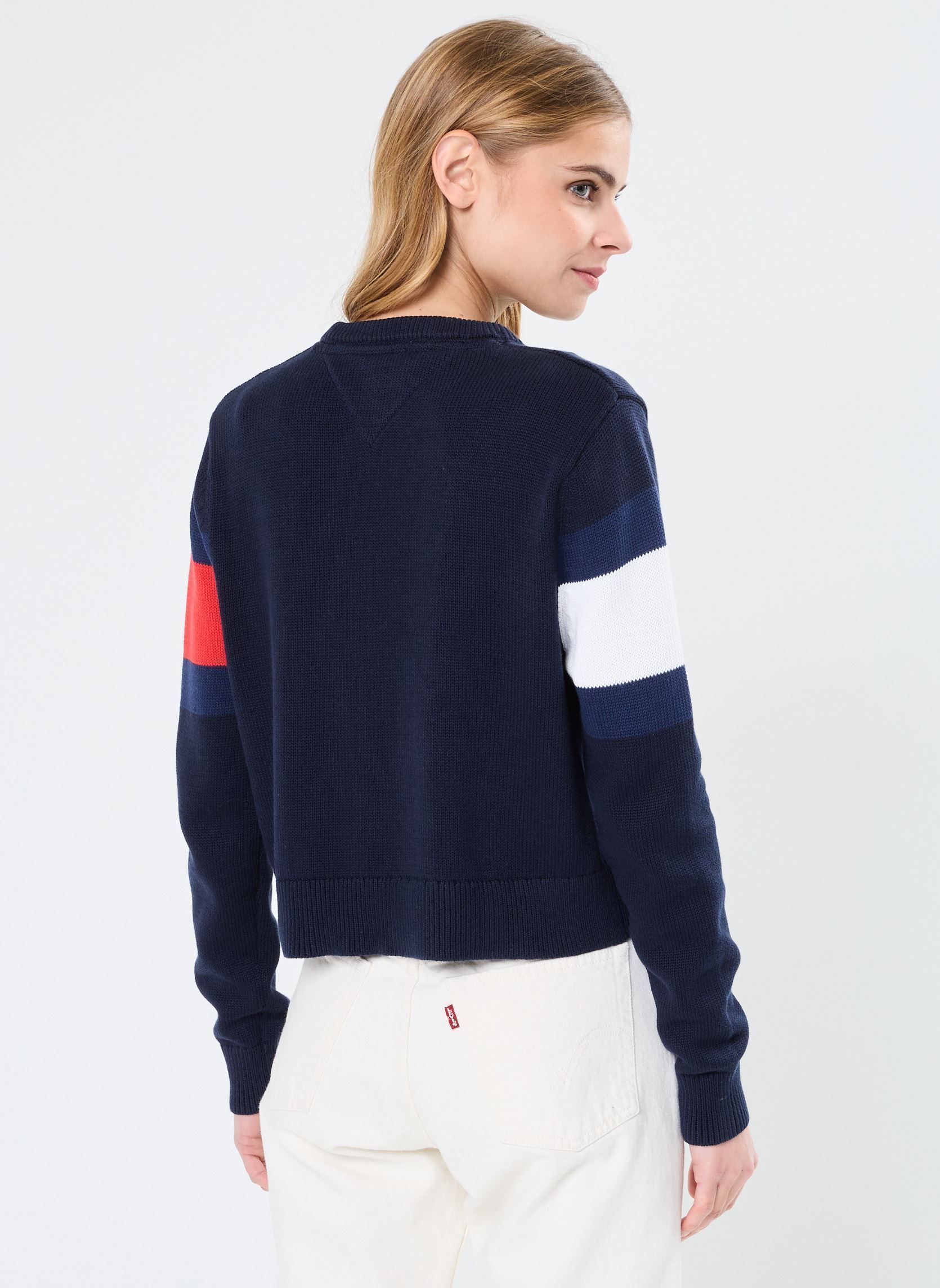 Maglioni Tjw Center Flag Swea DW0DW19335 donna blu Tommy Jeans Maglioni Tjw Center Flag Swea DW0DW19335 donna blu DARK NIGHT NAVY
