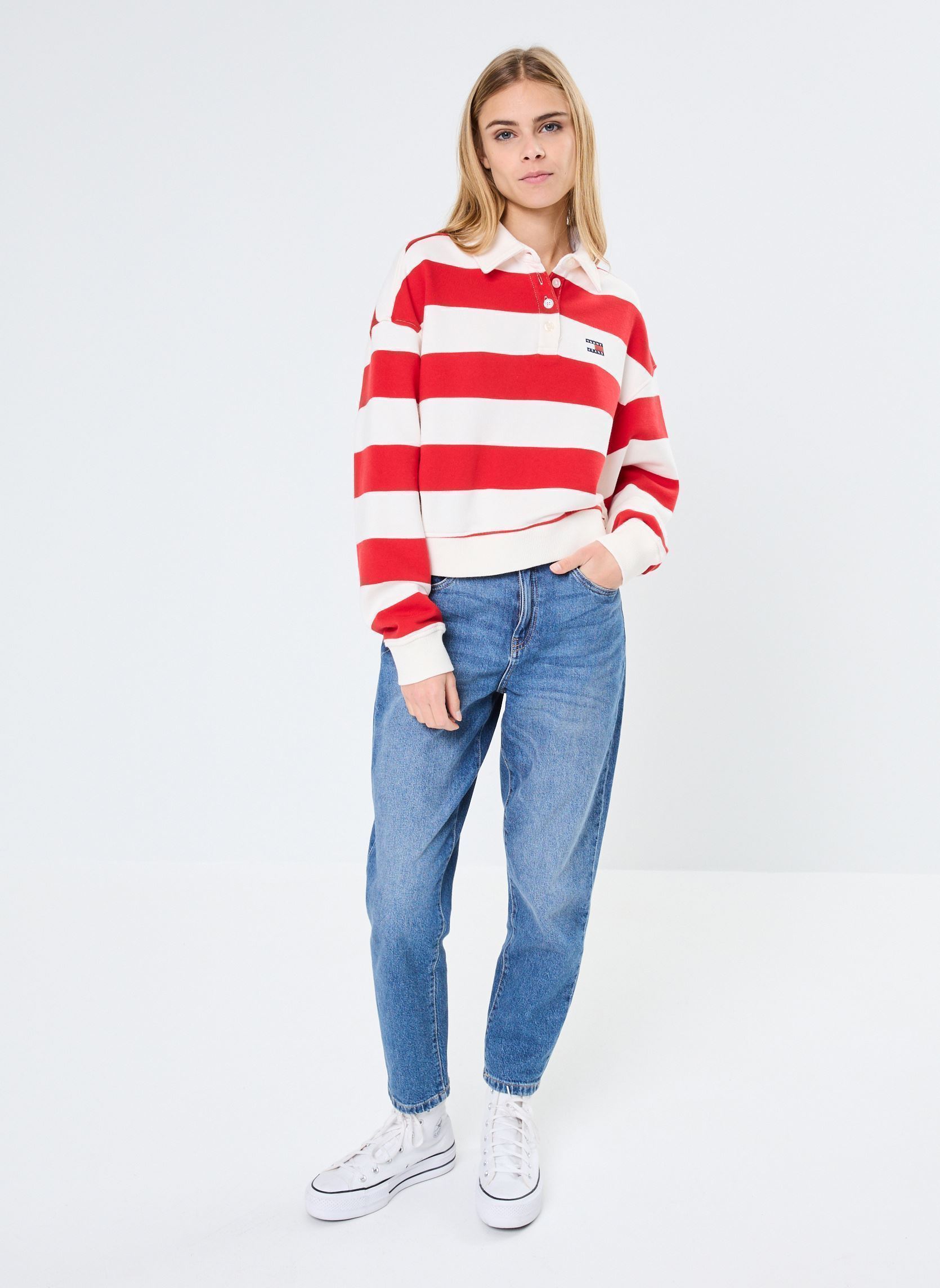 Sweater Tjw Boxy Badge Polo DW0DW19409 dames meerkleurig Tommy Jeans Sweater Tjw Boxy Badge Polo DW0DW19409 dames meerkleurig ANCIENT WHITE/RED STRIPE
