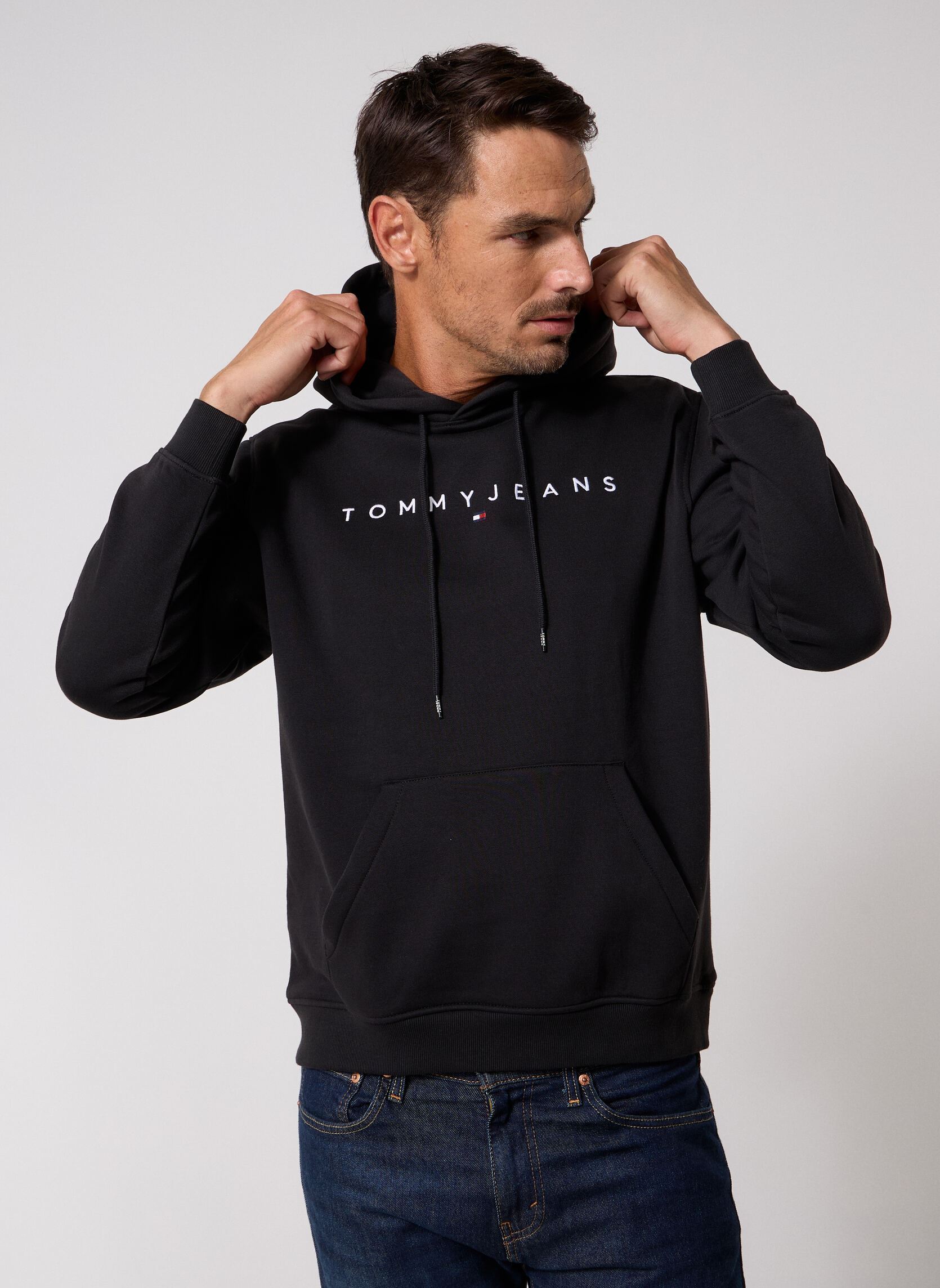 Hoodies Tjm Reg Linear Logo DM0DM20746 heren zwart Tommy Jeans Hoodies Tjm Reg Linear Logo DM0DM20746 heren zwart Black