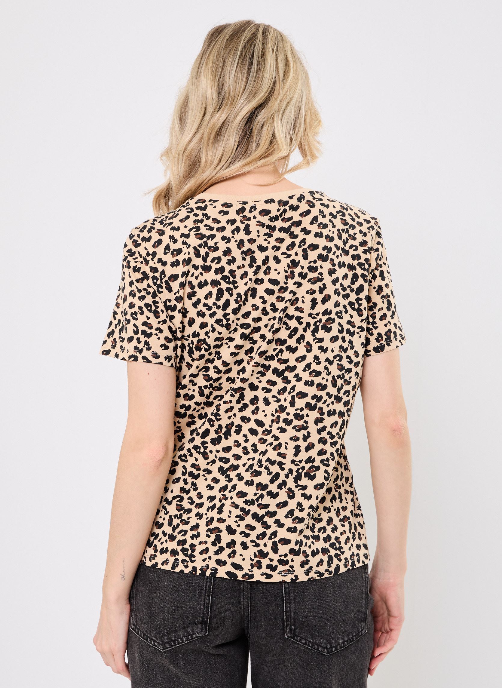 T-shirt a maniche corte CARINE léopard donna beige Georgia Rose T-shirt a maniche corte CARINE léopard donna beige LEO-BASIC-BR