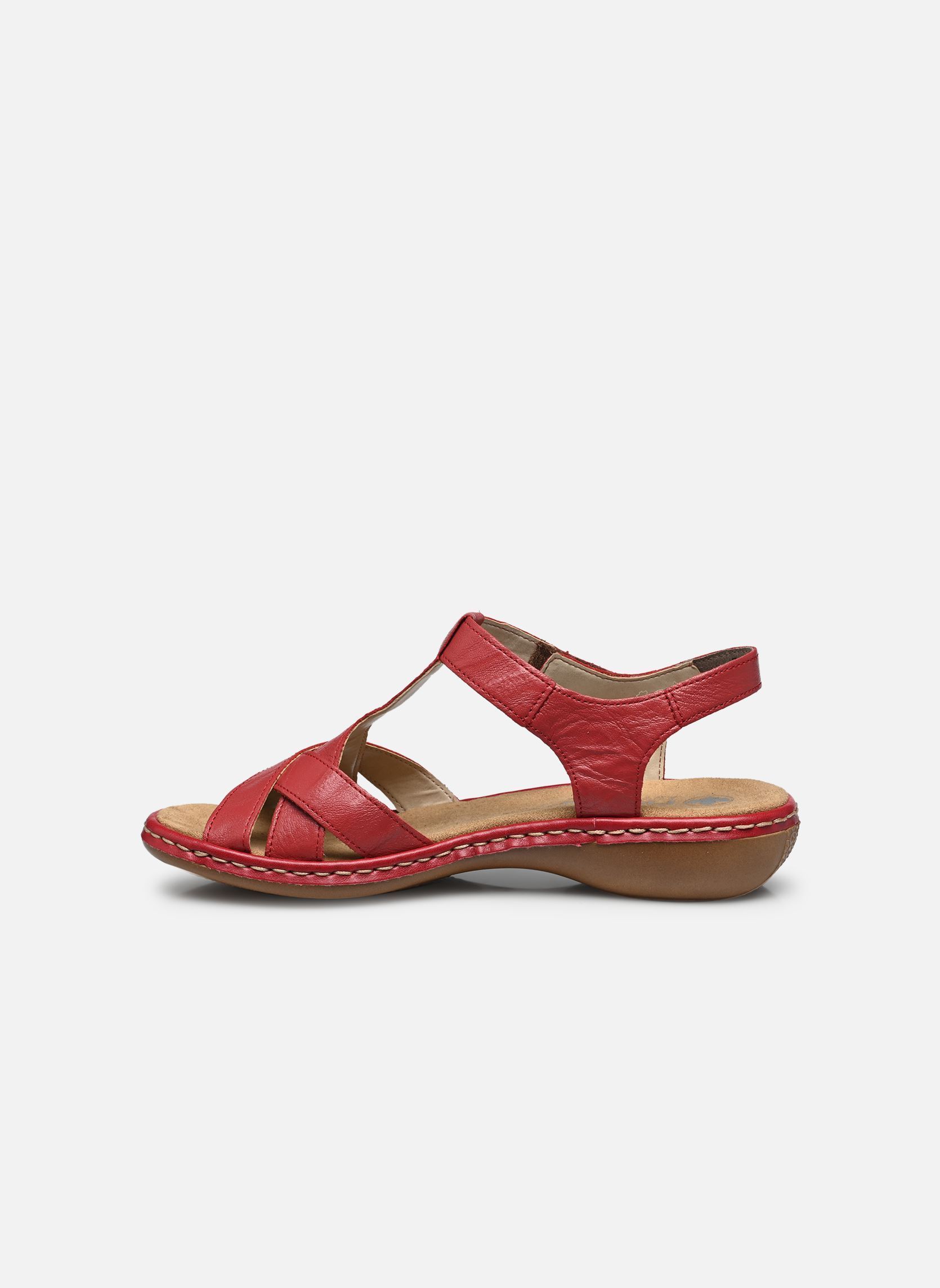 Platte sandalen 65919 dames rood Rieker Platte sandalen 65919 dames rood ROUGE