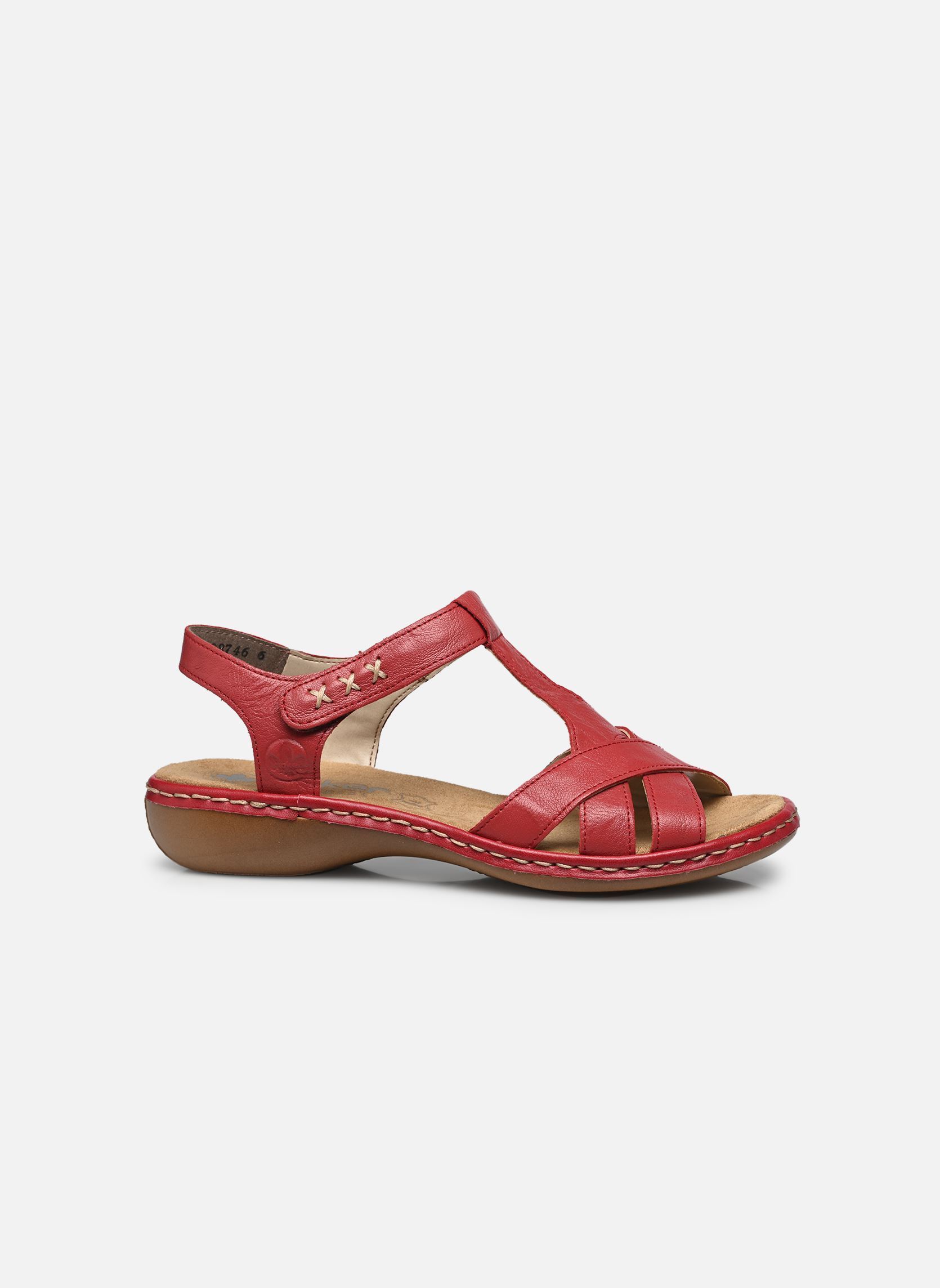 Platte sandalen 65919 dames rood Rieker Platte sandalen 65919 dames rood ROUGE