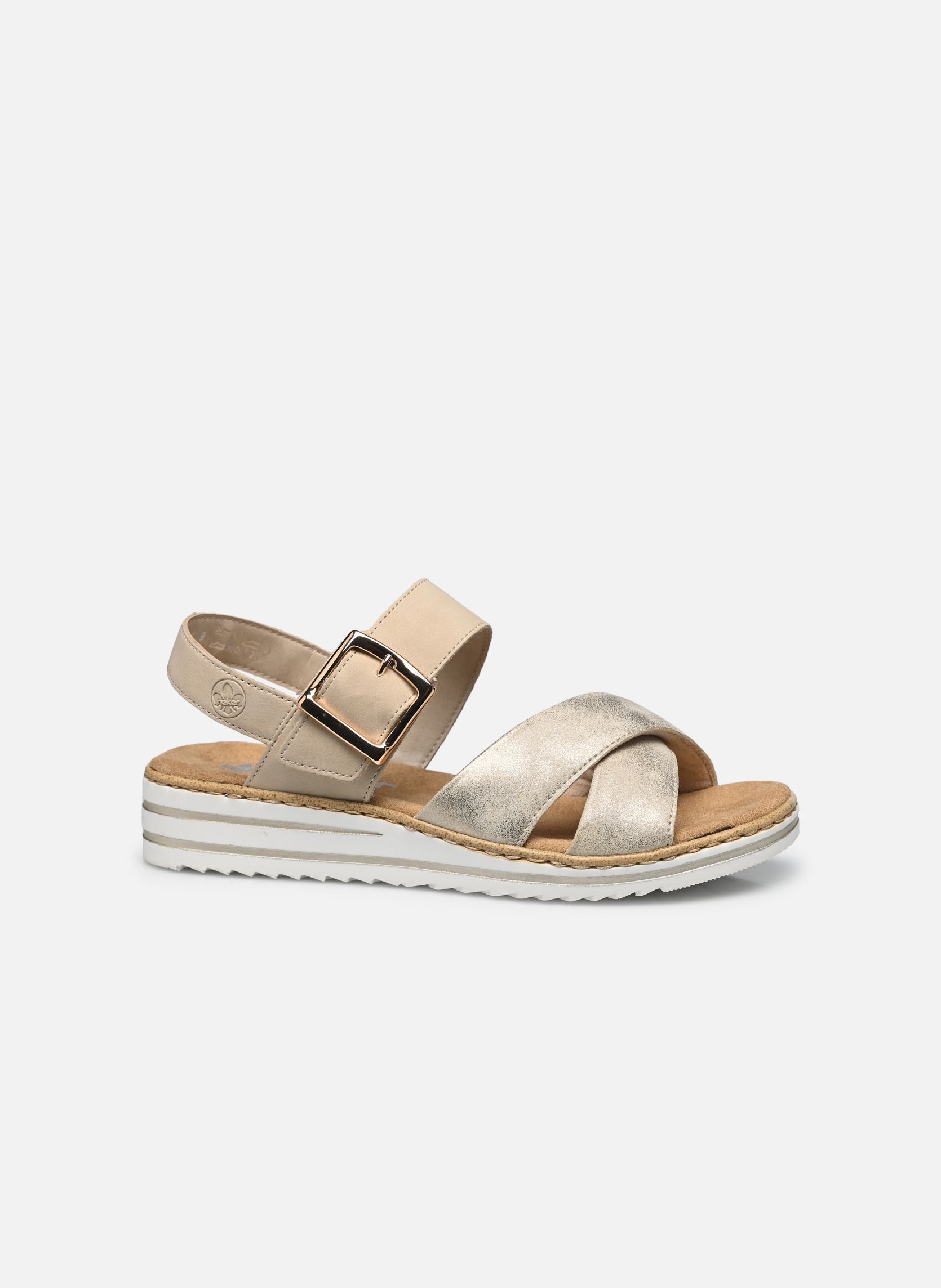 Sandalen met sleehak en plateau V0655 dames beige Rieker Sandalen met sleehak en plateau V0655 dames beige BEIGE