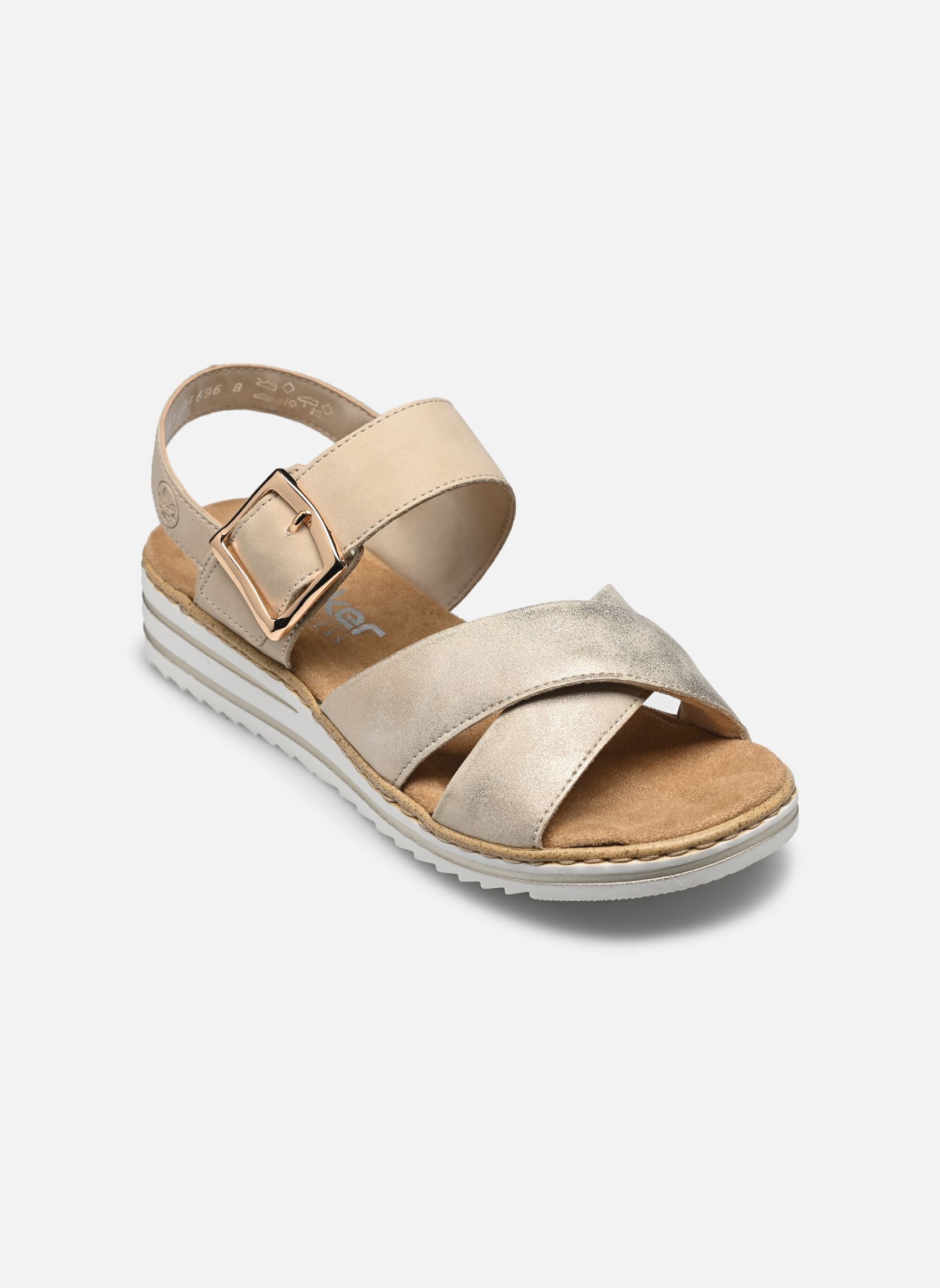 Sandalen met sleehak en plateau V0655 dames beige Rieker Sandalen met sleehak en plateau V0655 dames beige BEIGE