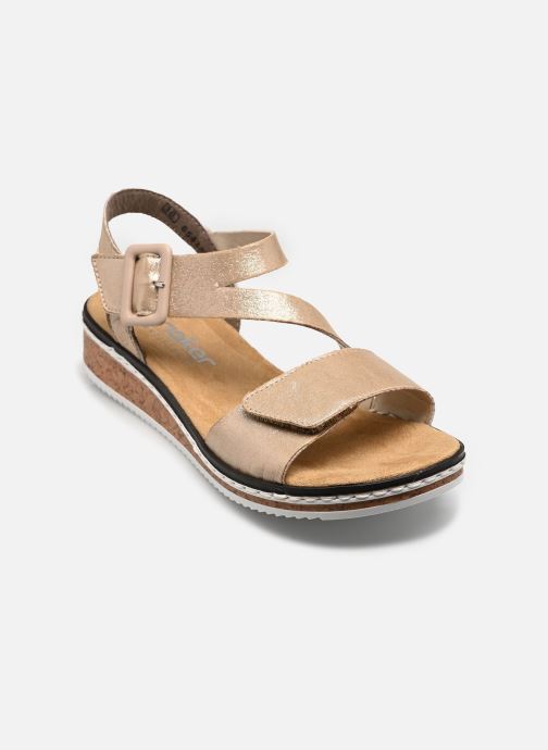 Rieker Sandalen met sleehak en plateau V3660 dames goud en brons