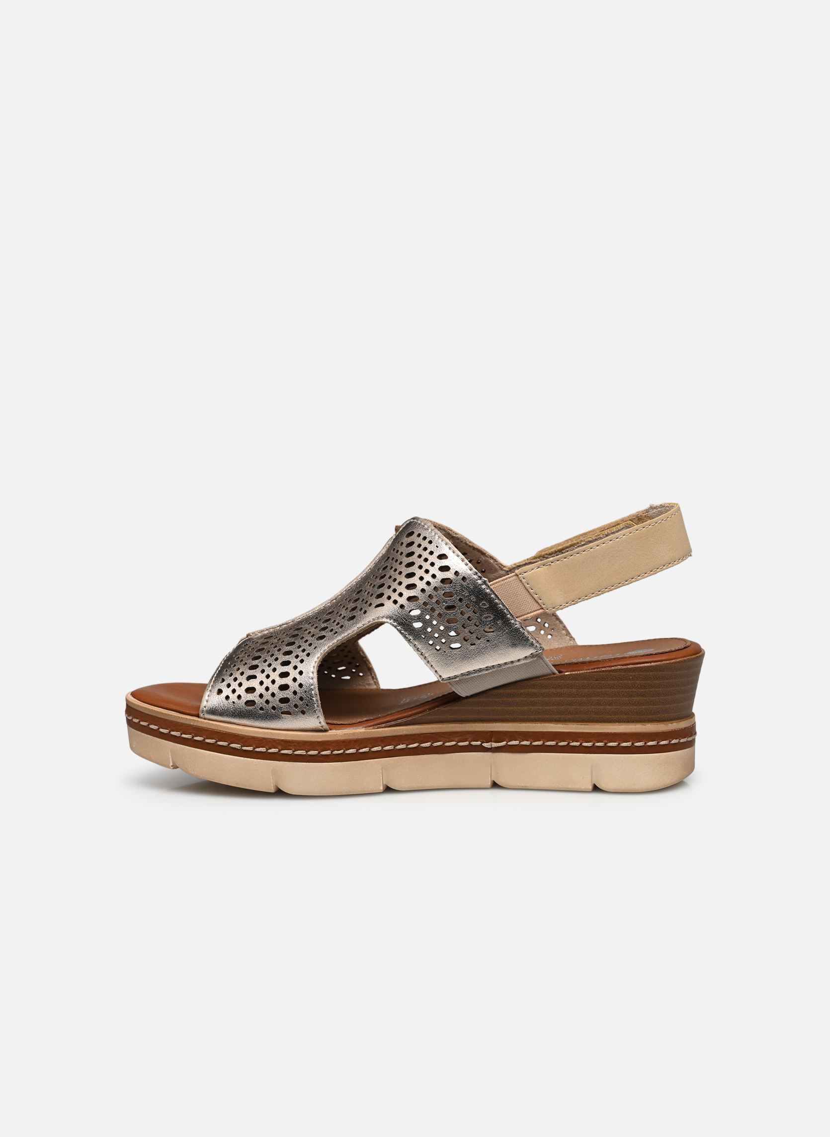 Sandalen met sleehak en plateau D2L56 dames goud en brons Remonte Sandalen met sleehak en plateau D2L56 dames goud en brons METALLIQUE