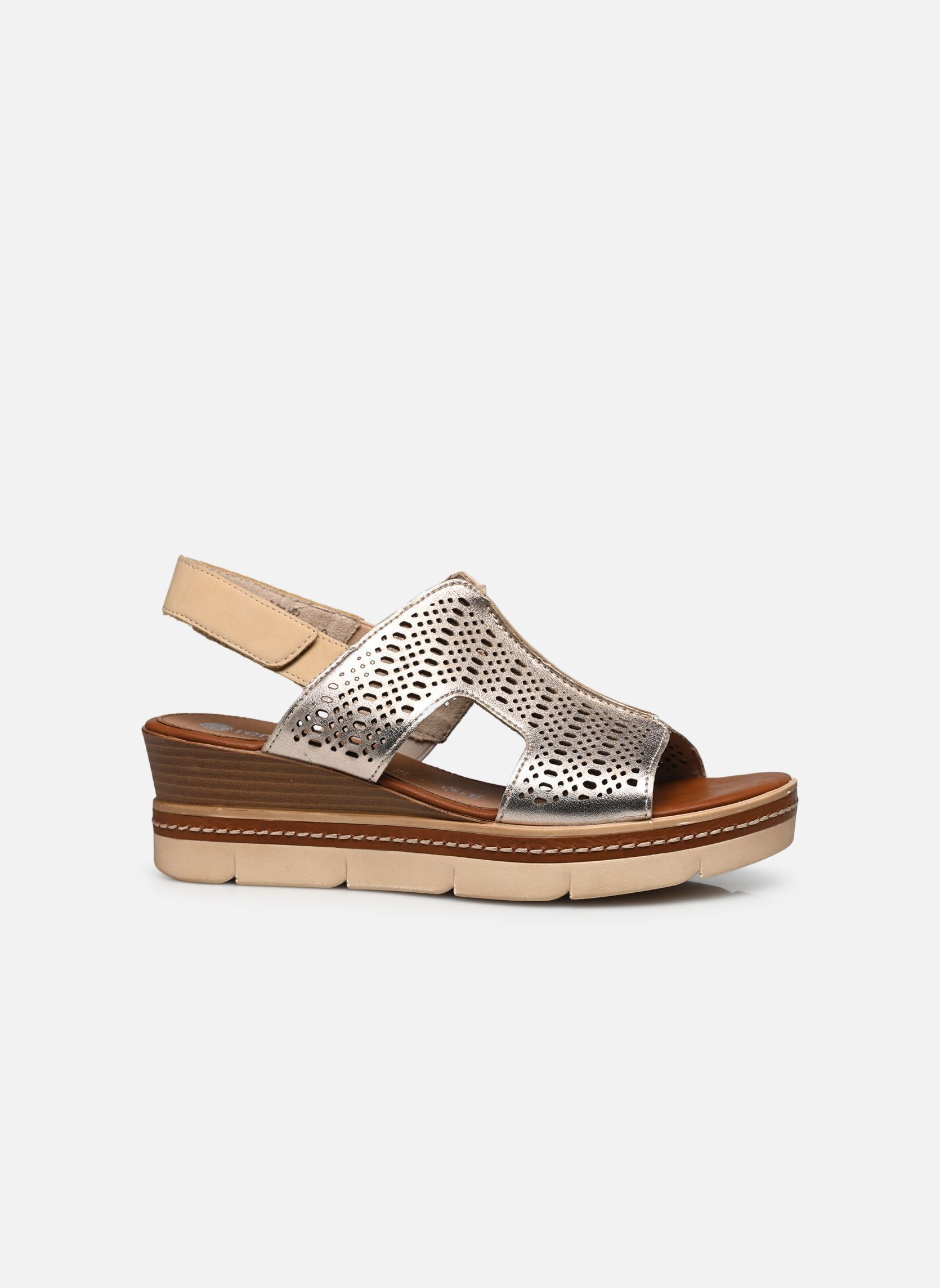 Sandalen met sleehak en plateau D2L56 dames goud en brons Remonte Sandalen met sleehak en plateau D2L56 dames goud en brons METALLIQUE