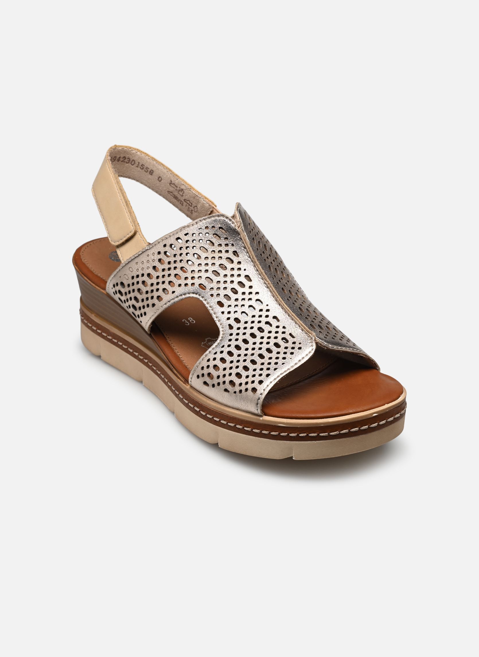 Sandalen met sleehak en plateau D2L56 dames goud en brons Remonte Sandalen met sleehak en plateau D2L56 dames goud en brons METALLIQUE