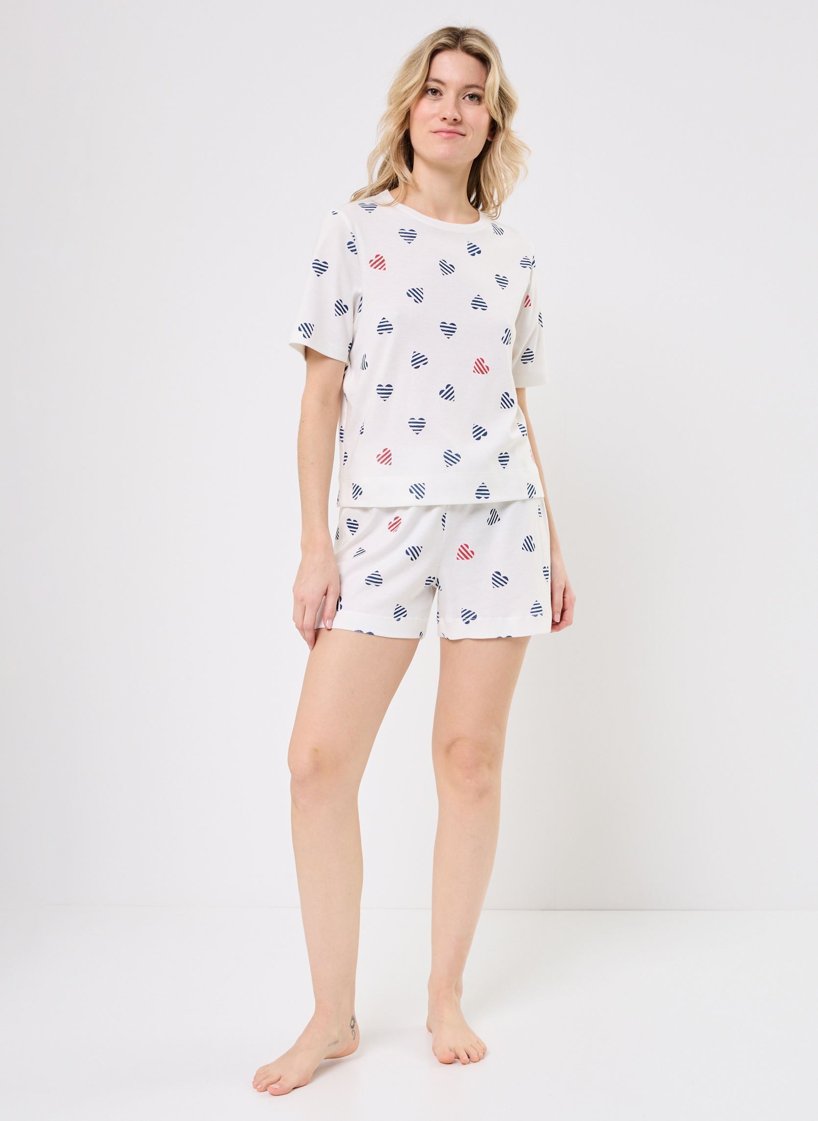 Kleding Pyjacourt Britania dames wit Petit Bateau Kleding Pyjacourt Britania dames wit MARSHMALLOW/MULTICO