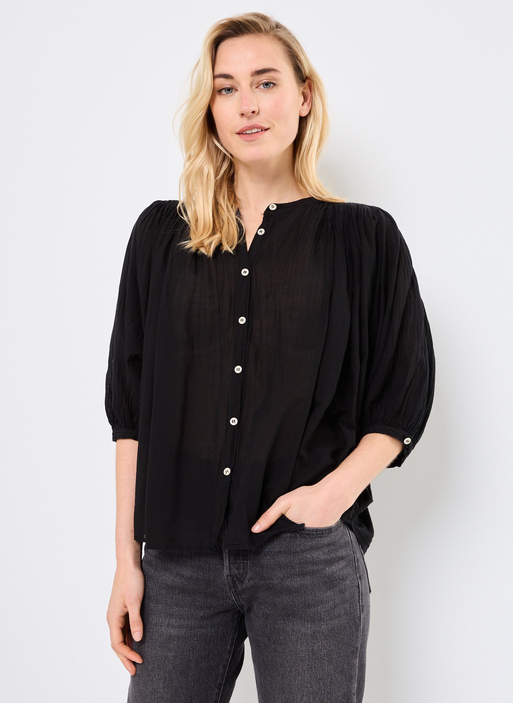 Langarm-Blusen FJ-CH-DOUWINA-V damen schwarz La Fée Maraboutée Langarm-Blusen FJ-CH-DOUWINA-V damen schwarz Noir
