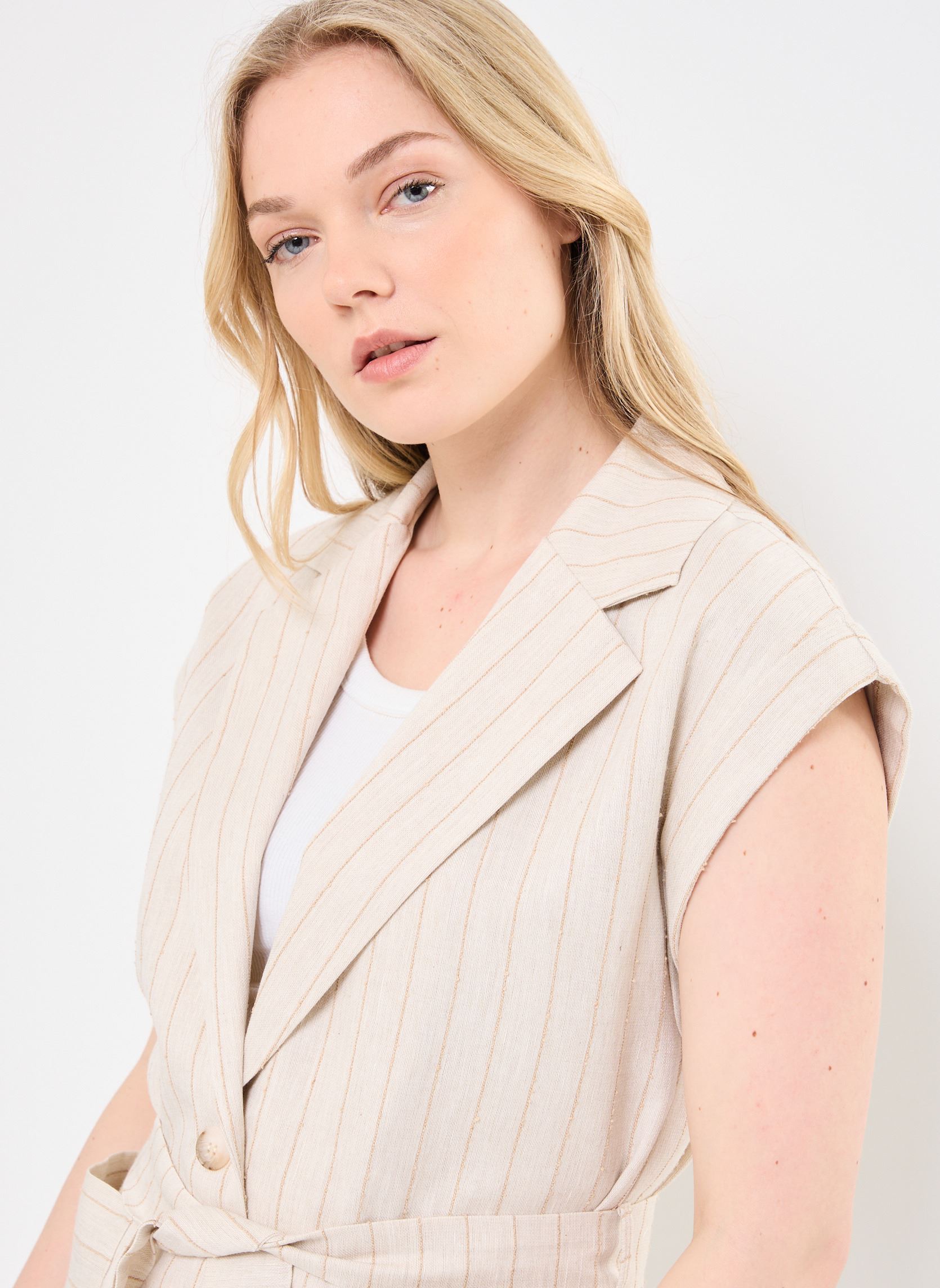 Giacche senza maniche FJ-VE-DARIO-G donna beige La Fée Maraboutée Giacche senza maniche FJ-VE-DARIO-G donna beige ECRU/FICELLE