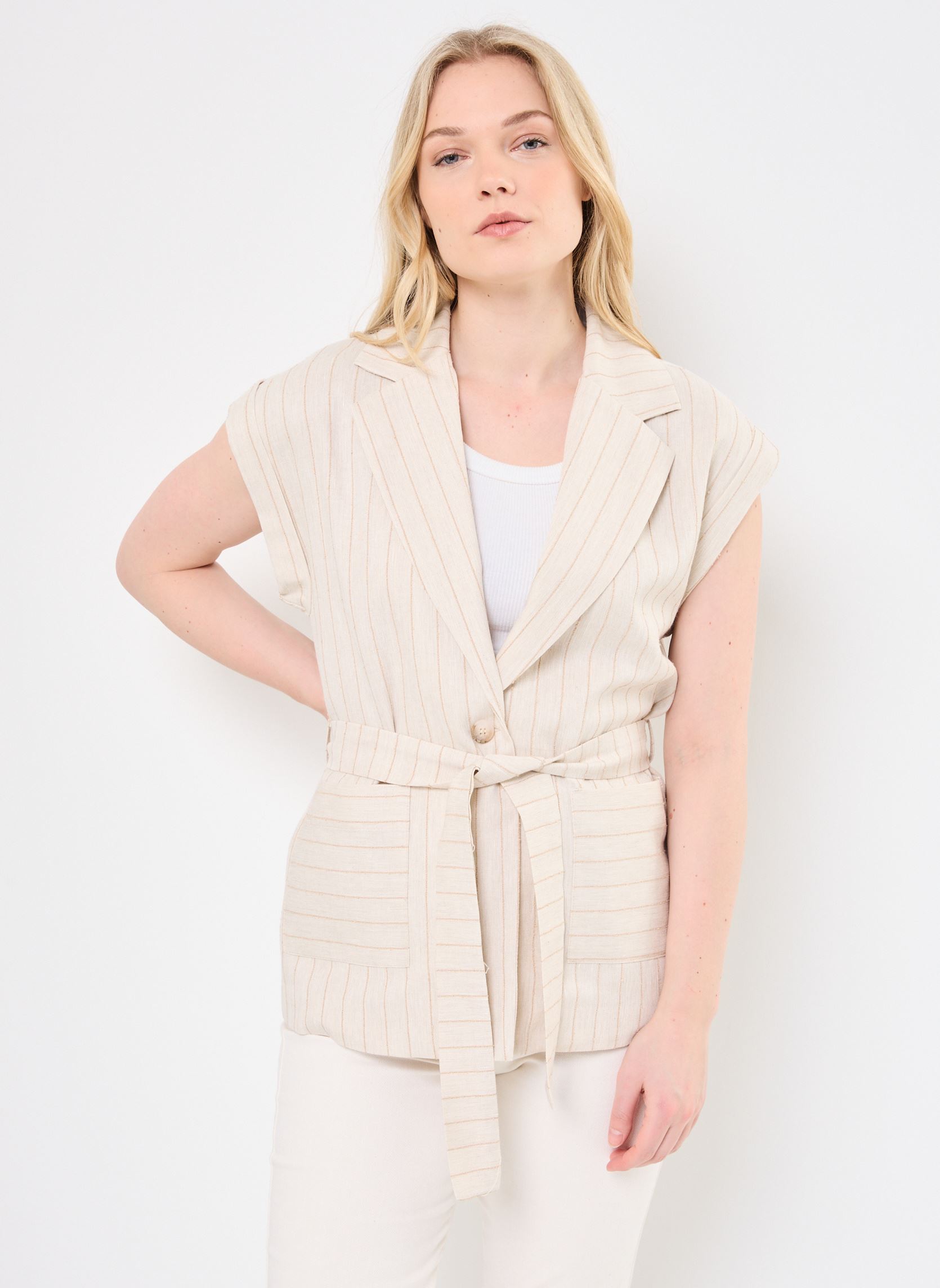 Giacche senza maniche FJ-VE-DARIO-G donna beige La Fée Maraboutée Giacche senza maniche FJ-VE-DARIO-G donna beige ECRU/FICELLE
