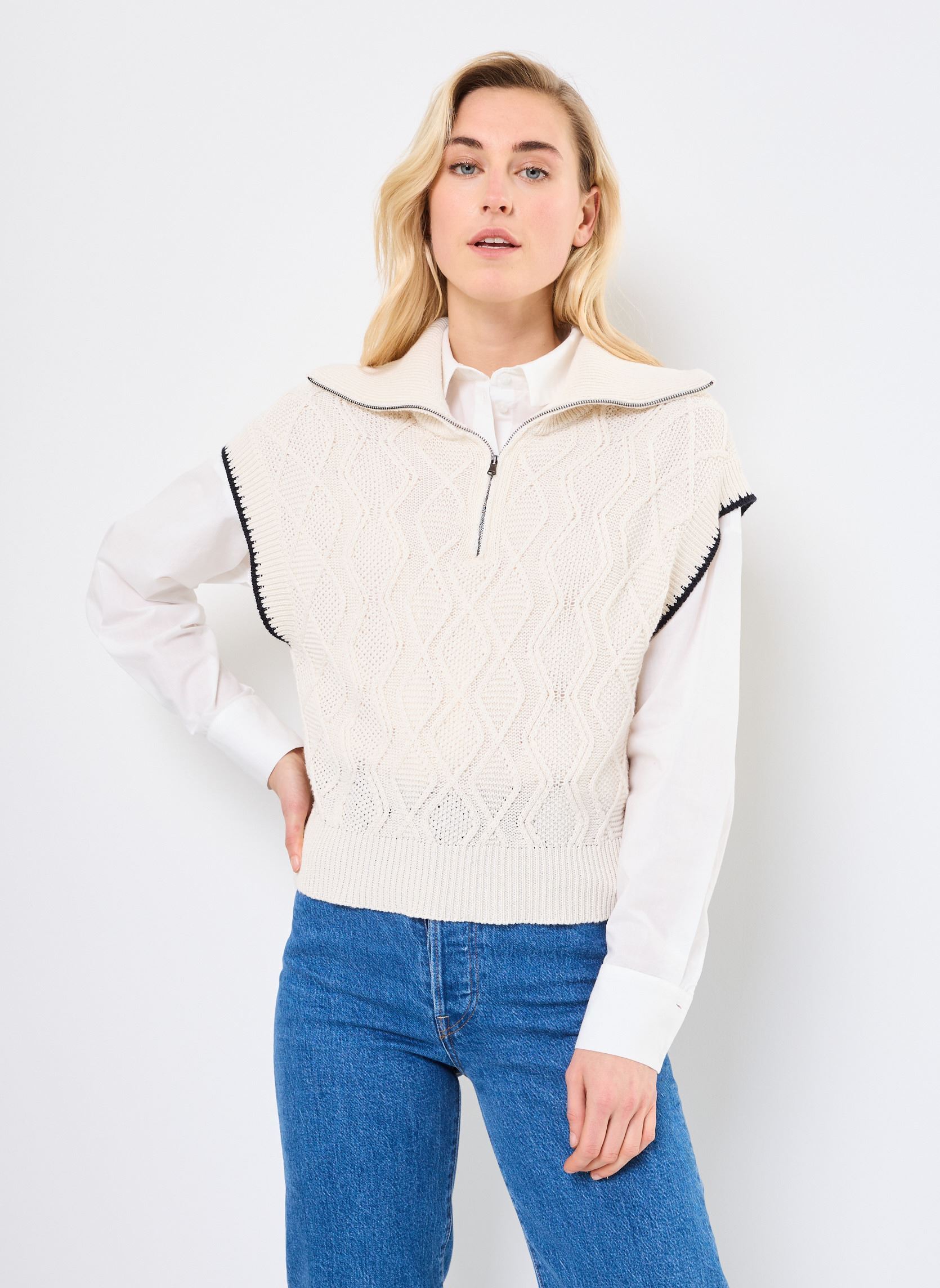 Pulls FJ-PU-DAVOS femme blanc La Fée Maraboutée Pulls FJ-PU-DAVOS femme blanc ECRU/STORMY