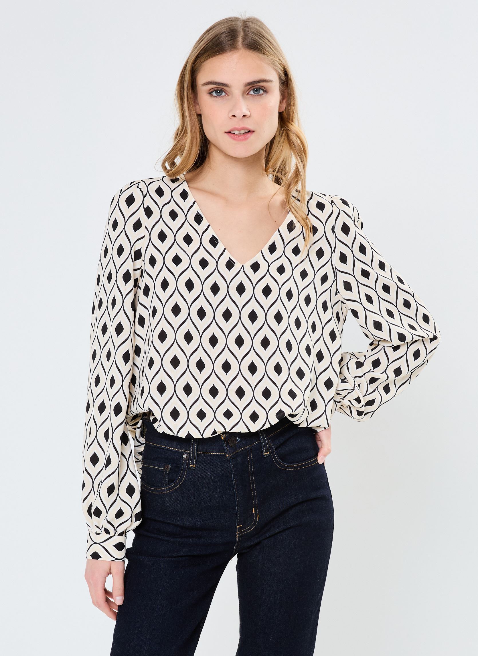 Blouses met lange mouwen VMVARIA L/S V-NECK TOP WVN BTQ GA dames beige Vero Moda Blouses met lange mouwen VMVARIA L/S V-NECK TOP WVN BTQ GA dames beige Birch