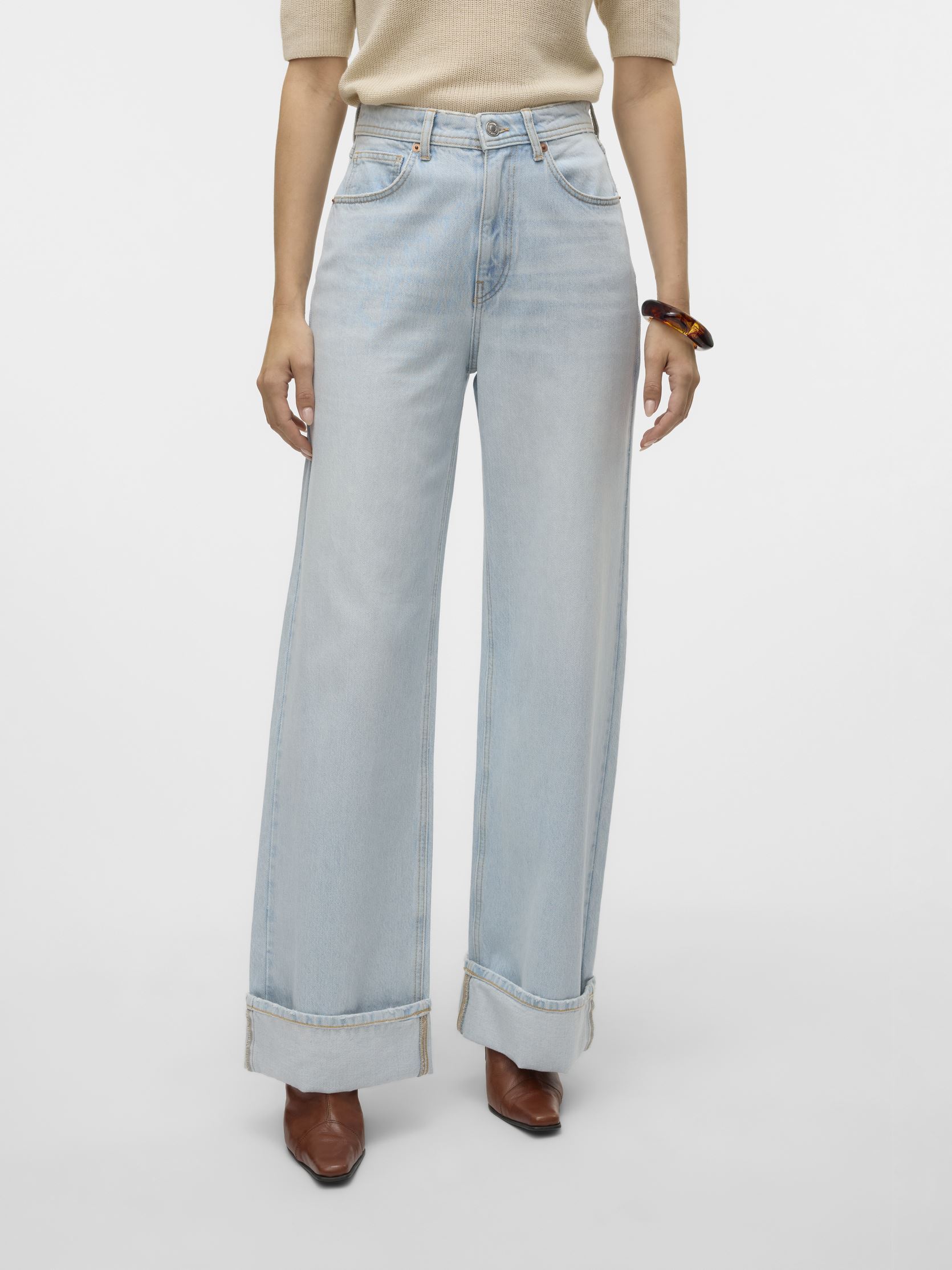 Wijde jeans / Flared Jeans VMKATHY SHR WIDE FOLD UP DNM JEAN LI3168 dames blauw Vero Moda Wijde jeans / Flared Jeans VMKATHY SHR WIDE FOLD UP DNM JEAN LI3168 dames blauw Light Blue Denim