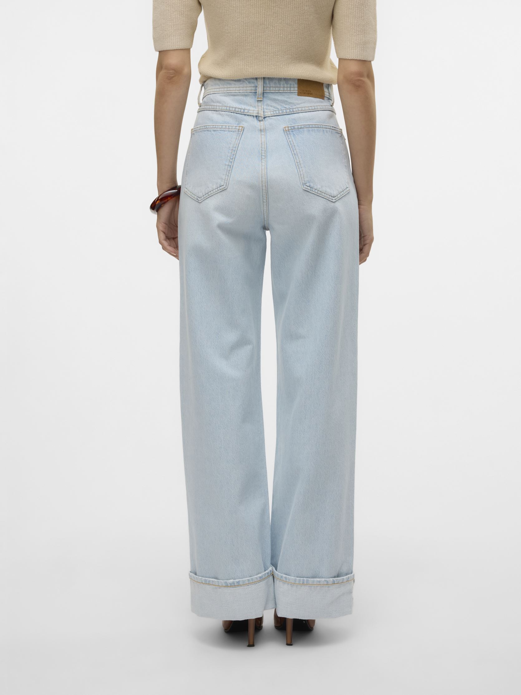 Wijde jeans / Flared Jeans VMKATHY SHR WIDE FOLD UP DNM JEAN LI3168 dames blauw Vero Moda Wijde jeans / Flared Jeans VMKATHY SHR WIDE FOLD UP DNM JEAN LI3168 dames blauw Light Blue Denim