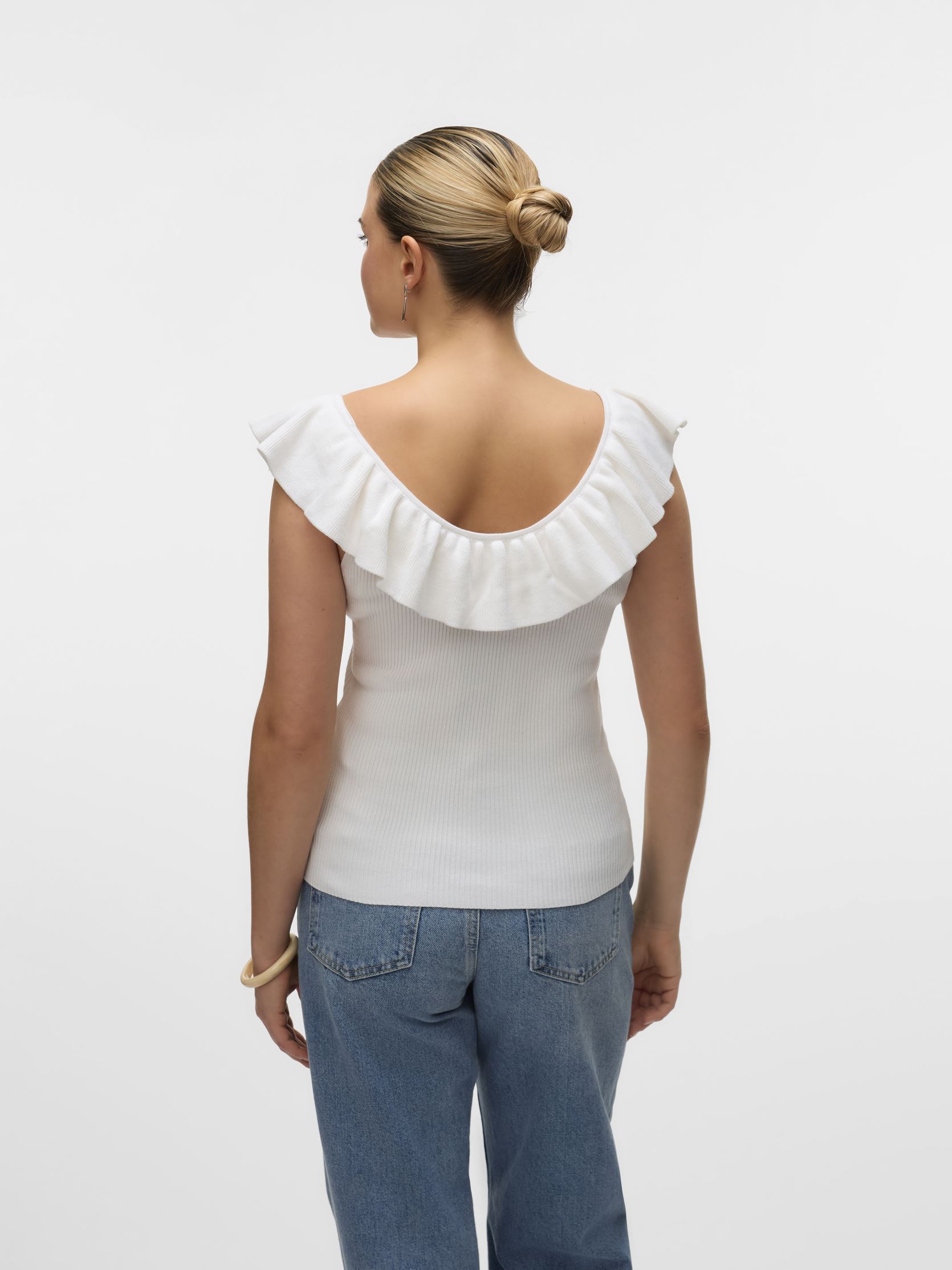 Tops VMSILJE SL RUFFLE TOP GA femme blanc Vero Moda Tops VMSILJE SL RUFFLE TOP GA femme blanc Bright white