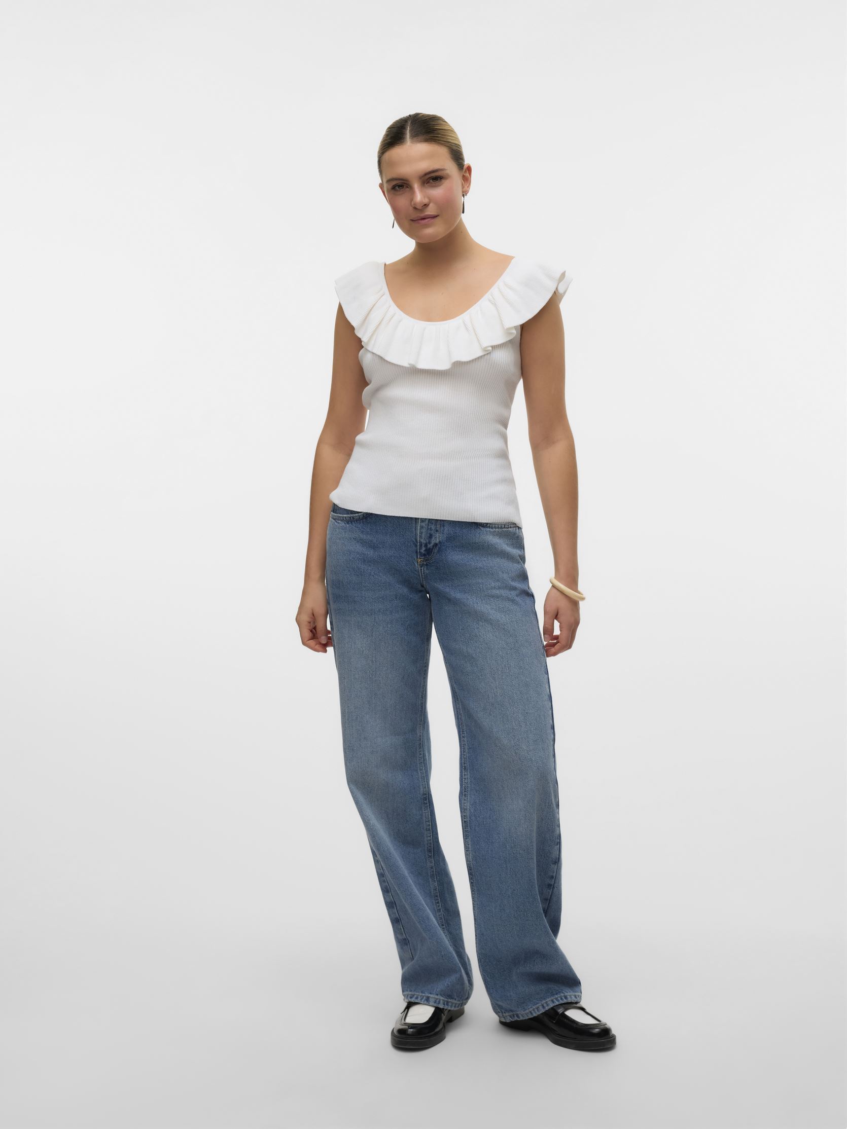 Tops VMSILJE SL RUFFLE TOP GA femme blanc Vero Moda Tops VMSILJE SL RUFFLE TOP GA femme blanc Bright white