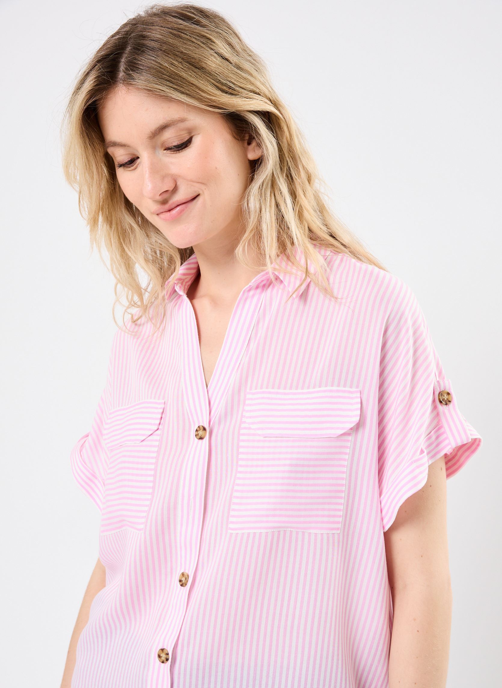 Kurzarm-Hemden VMBUMPY SS SHIRT WVN GA NOOS damen rosa Vero Moda Kurzarm-Hemden VMBUMPY SS SHIRT WVN GA NOOS damen rosa Bonbon