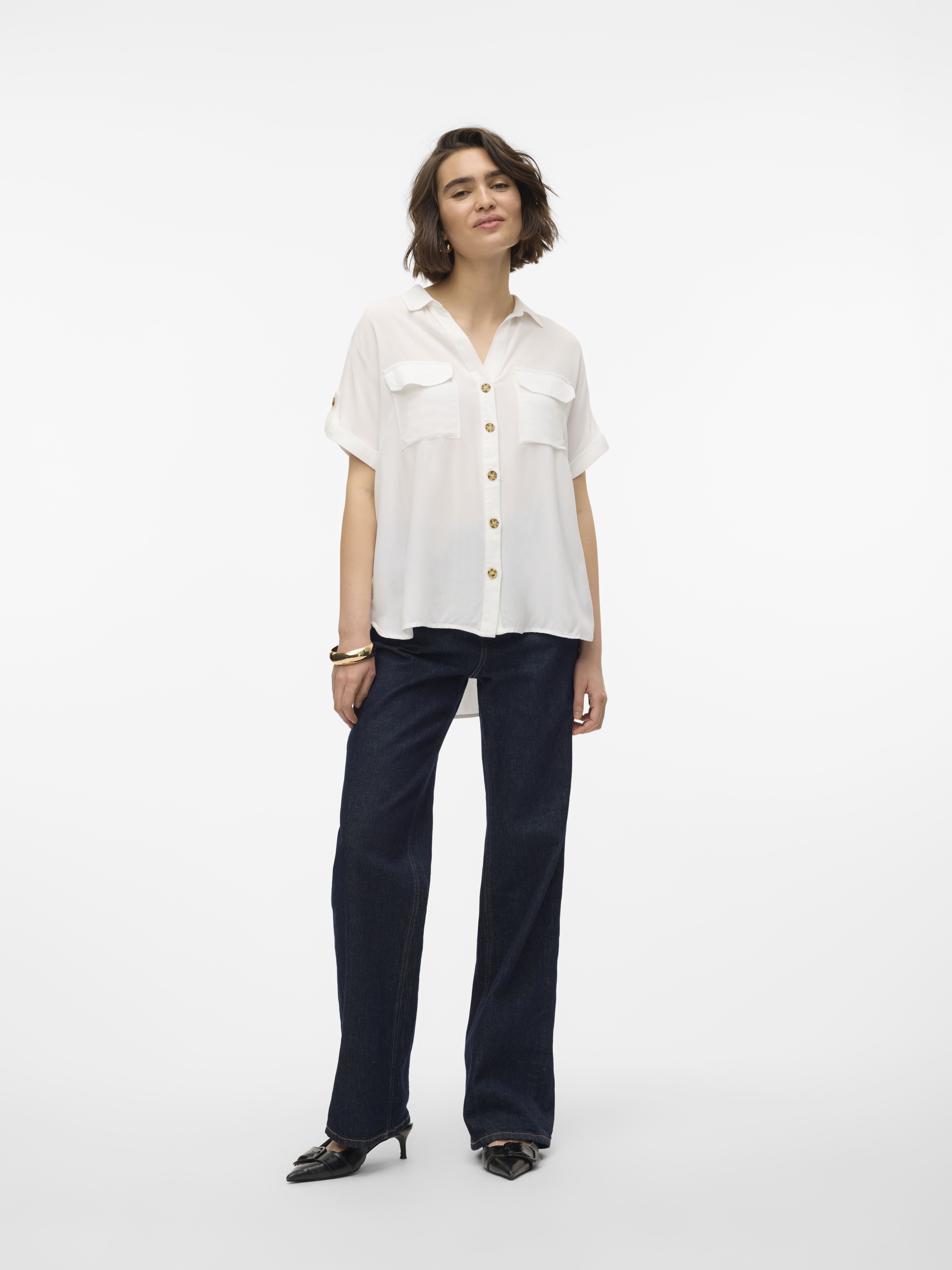 Chemisier NY Collection Femme – Motif Géométrique – Manches Courtes – Taille M – Stretch
