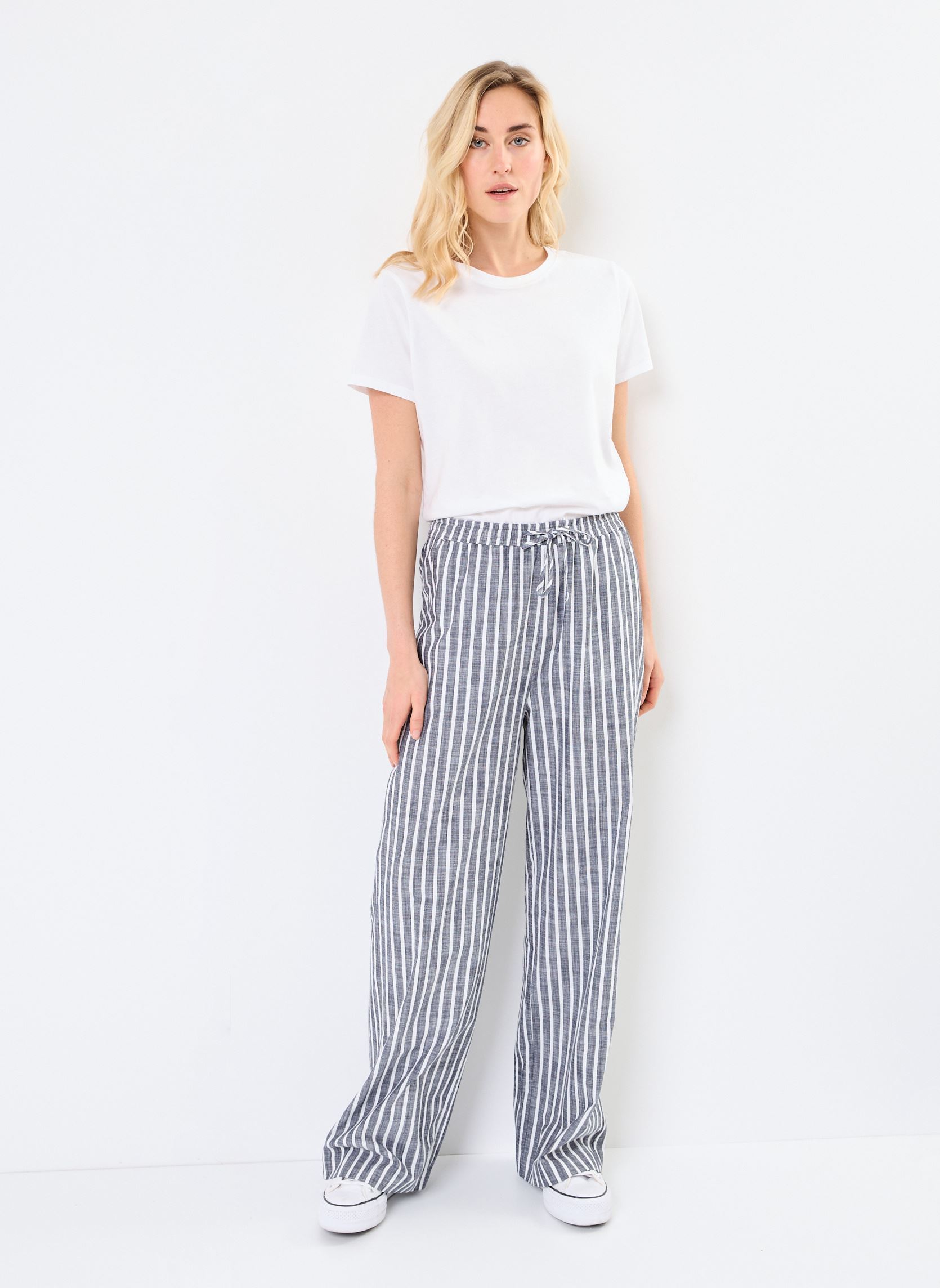 Pantaloni larghi PORTOFINO rayures donna blu MADE BY Pantaloni larghi PORTOFINO rayures donna blu IMP_RAYURE TRANSATBLANC_MARINE