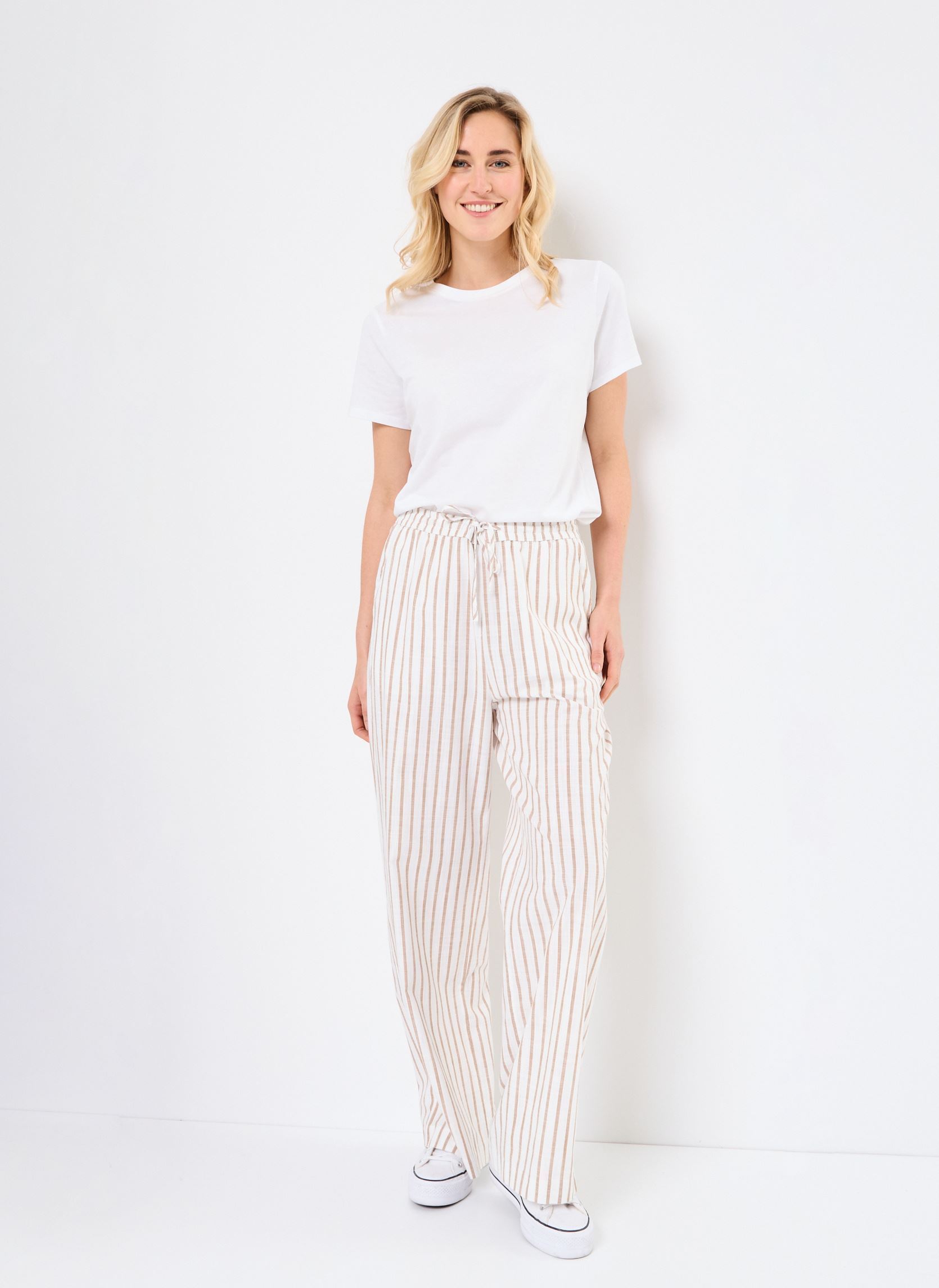 Pantalons larges PORTOFINO rayures femme blanc MADE BY Pantalons larges PORTOFINO rayures femme blanc IMP_RAYURE BEIGE_BLANC