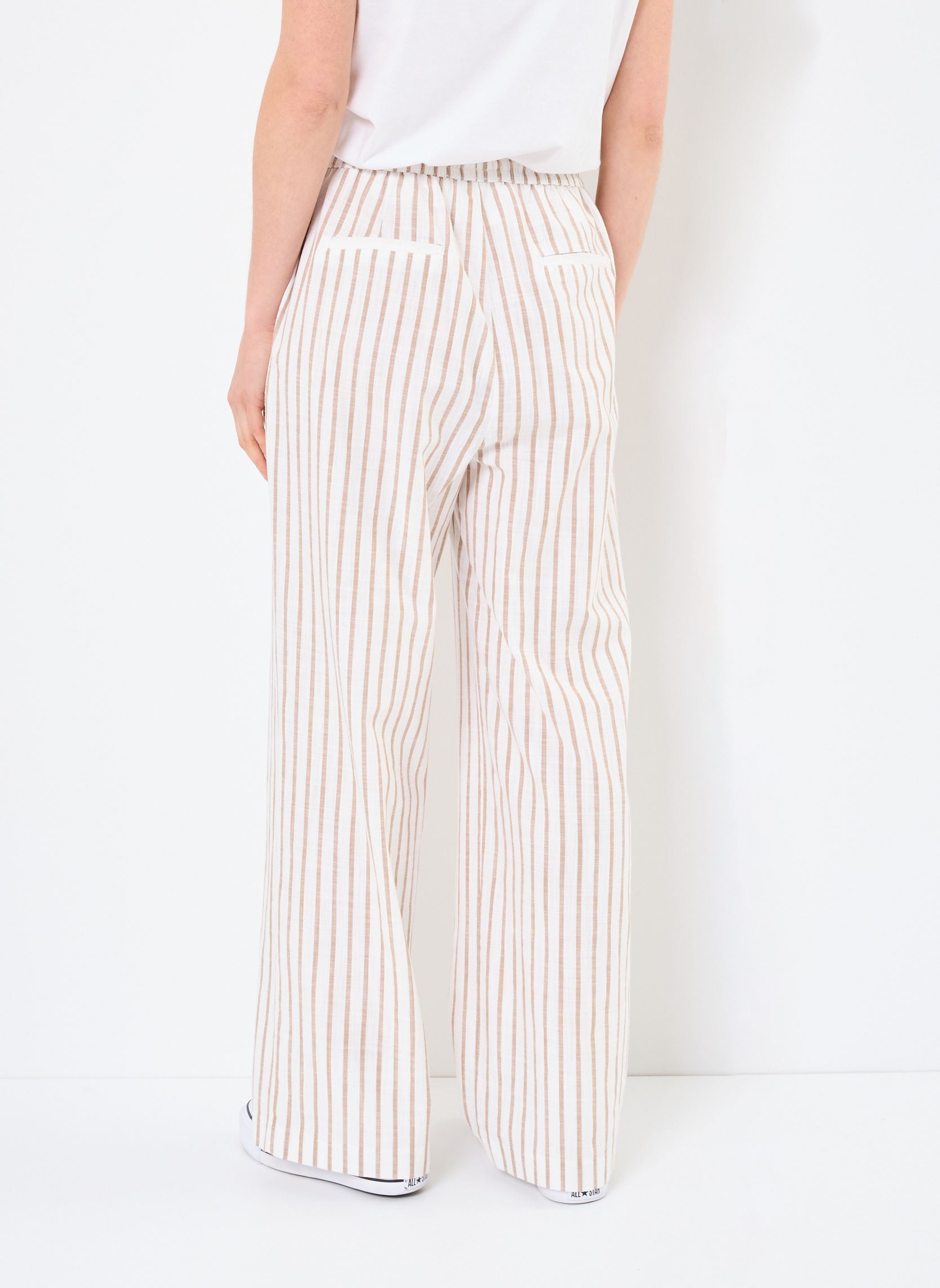 Pantalons larges PORTOFINO rayures femme blanc MADE BY Pantalons larges PORTOFINO rayures femme blanc IMP_RAYURE BEIGE_BLANC