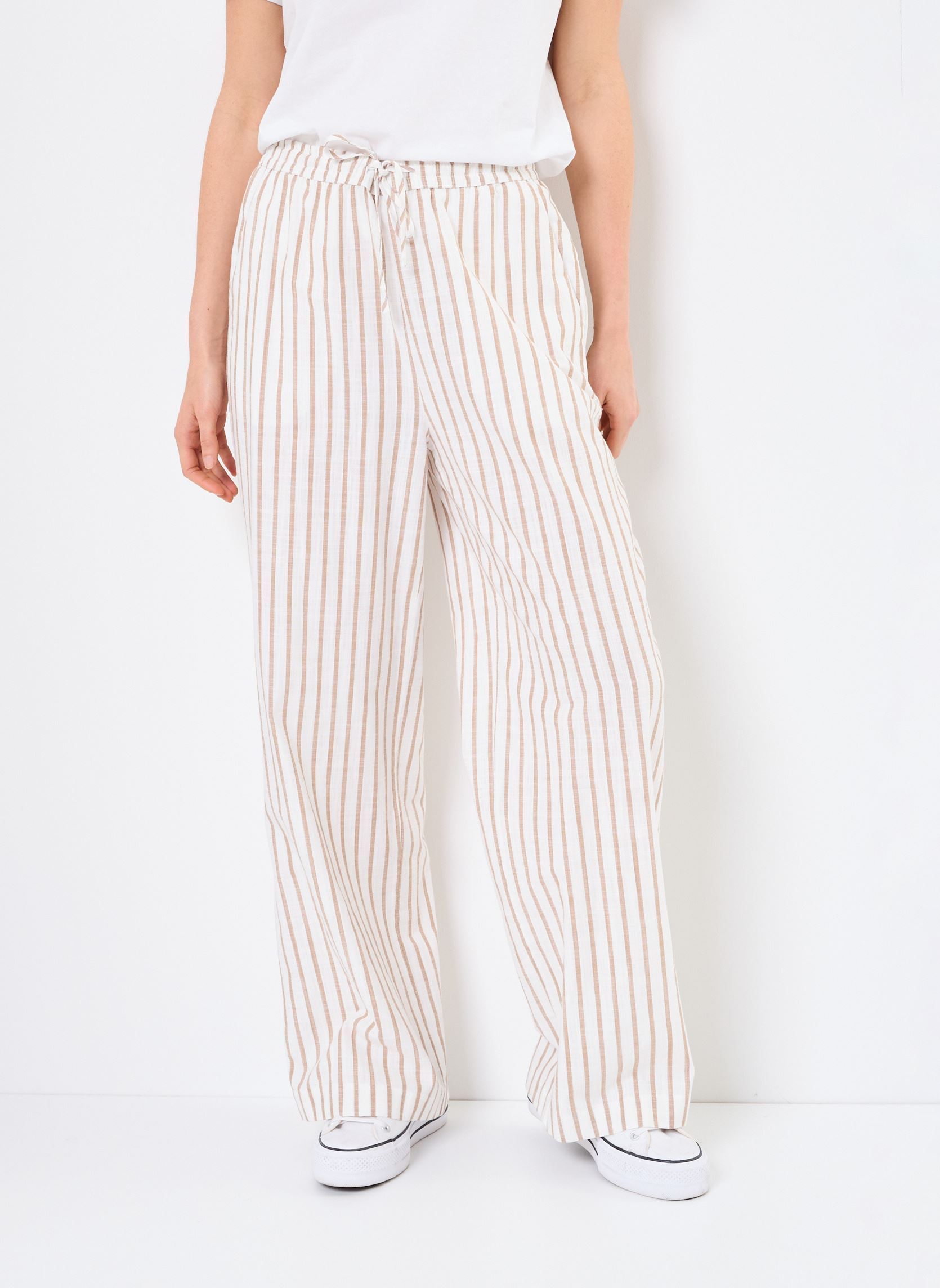 Pantalons larges PORTOFINO rayures femme blanc MADE BY Pantalons larges PORTOFINO rayures femme blanc IMP_RAYURE BEIGE_BLANC