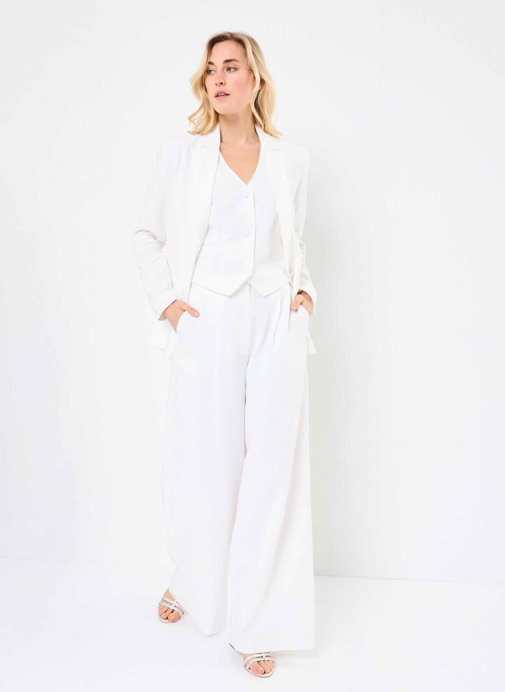 Pantalones anchos PSEVILLE mujer blanco MADE BY Pantalones anchos PSEVILLE mujer blanco SNOW WHITE