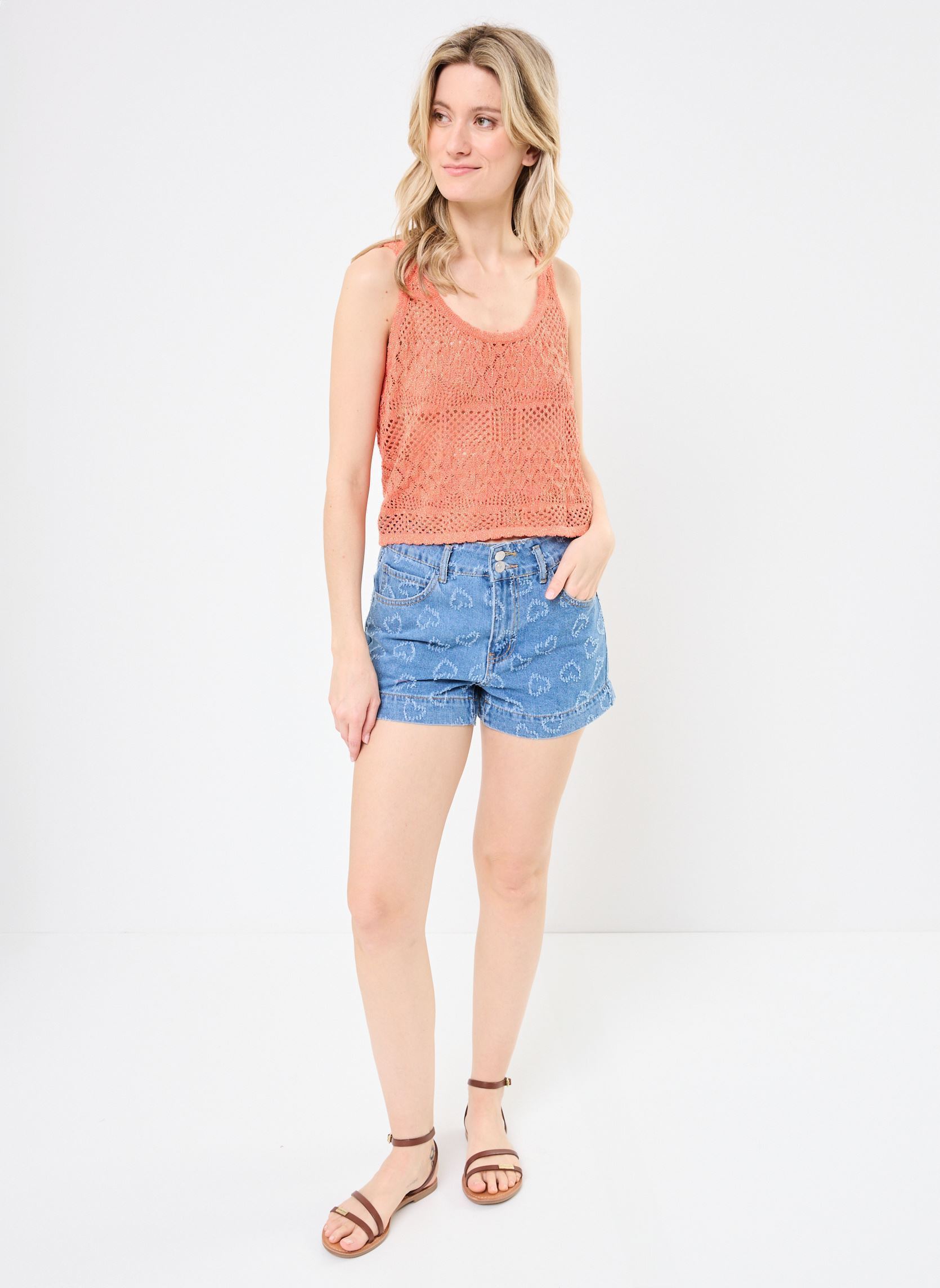 Débardeurs VMAMALFI SHINE SL U-NECK SHORT PULL. FR femme rose Vero Moda Débardeurs VMAMALFI SHINE SL U-NECK SHORT PULL. FR femme rose Emberglow