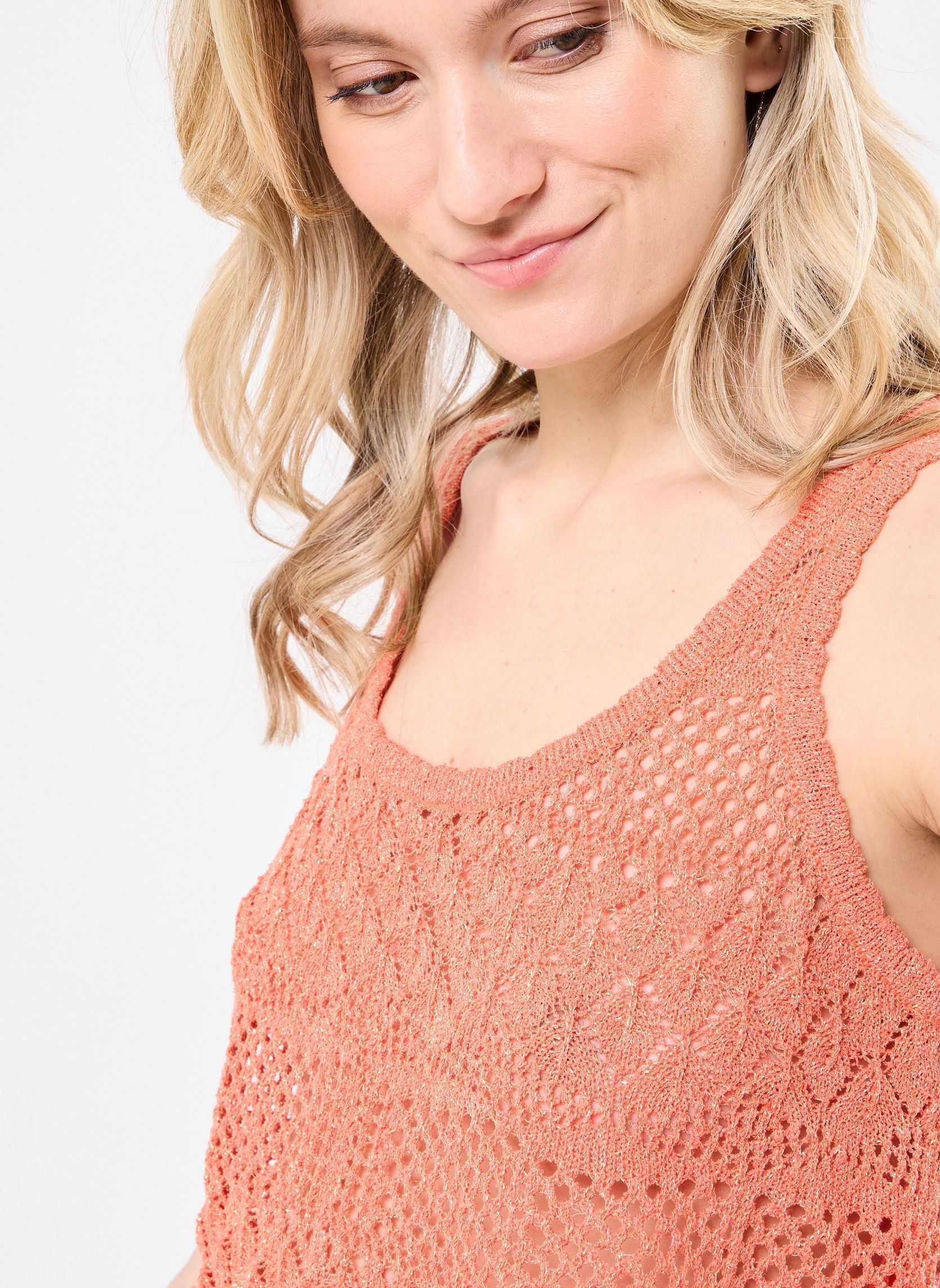 Débardeurs VMAMALFI SHINE SL U-NECK SHORT PULL. FR femme rose Vero Moda Débardeurs VMAMALFI SHINE SL U-NECK SHORT PULL. FR femme rose Emberglow