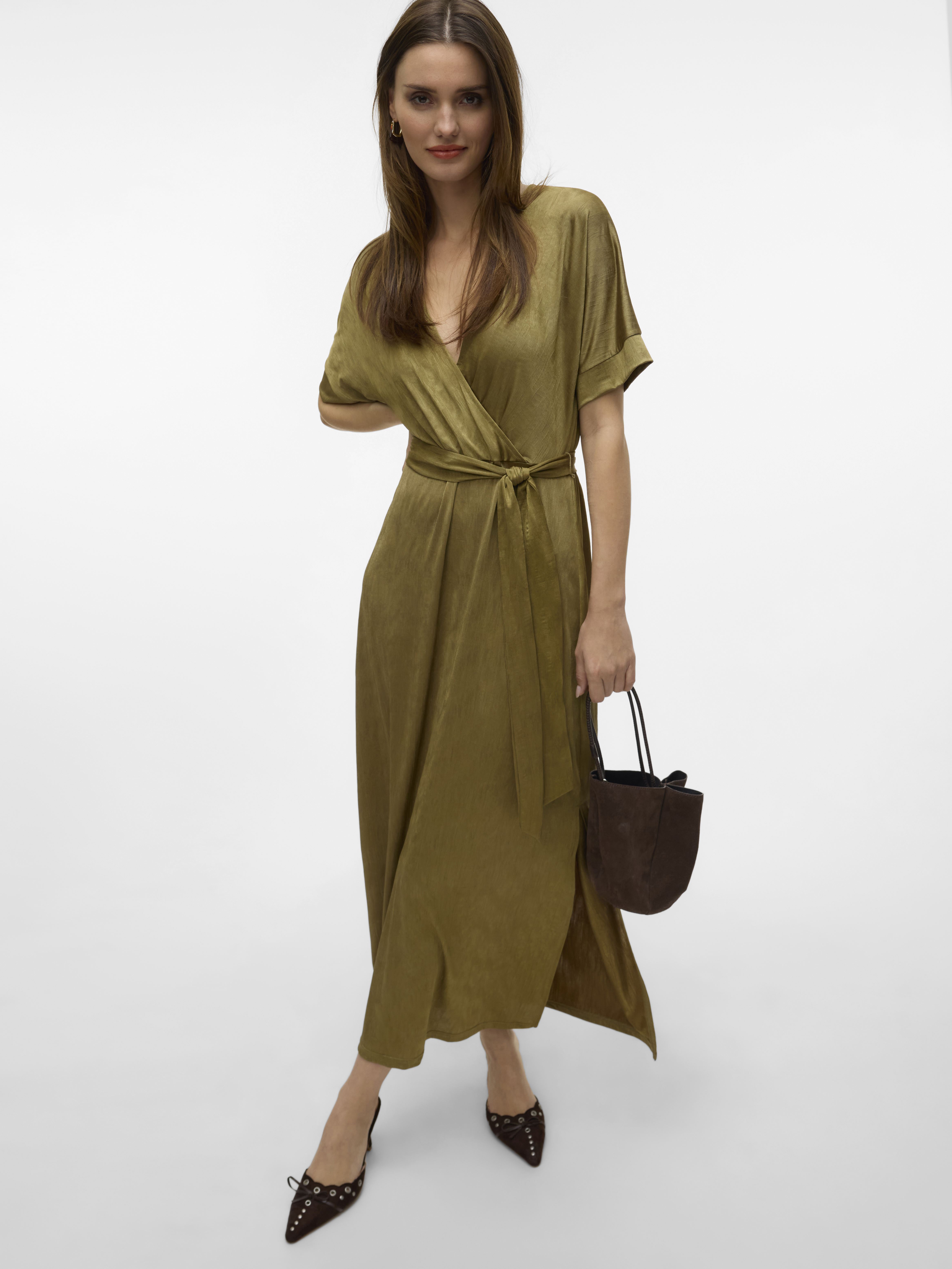 Vestiti lunghi VMCABINA C/S V-NECK 7/8 DRESS JRS LCS donna verde Vero Moda Vestiti lunghi VMCABINA C/S V-NECK 7/8 DRESS JRS LCS donna verde GOTHIC OLIVE