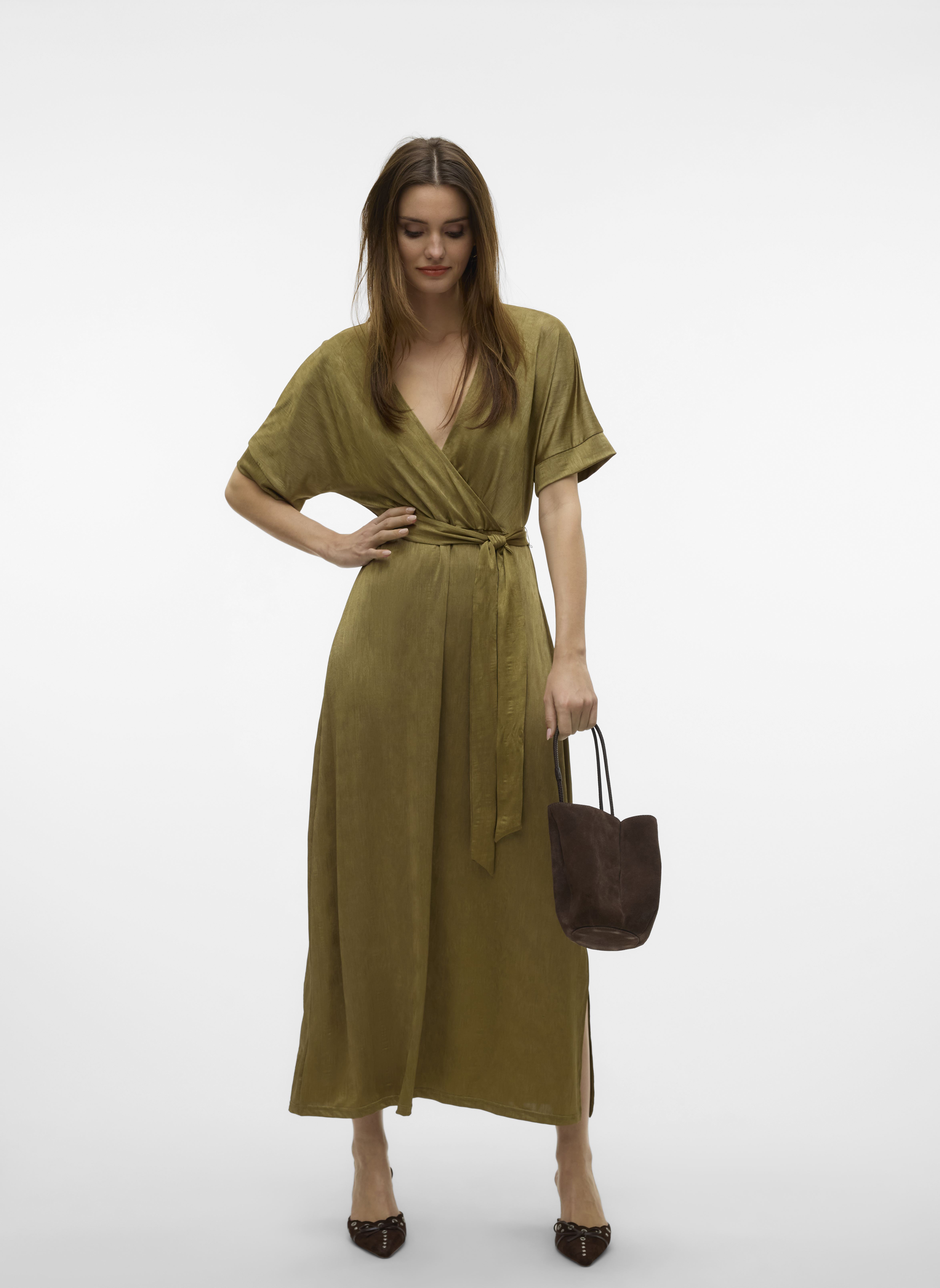 Vestiti lunghi VMCABINA C/S V-NECK 7/8 DRESS JRS LCS donna verde Vero Moda Vestiti lunghi VMCABINA C/S V-NECK 7/8 DRESS JRS LCS donna verde GOTHIC OLIVE