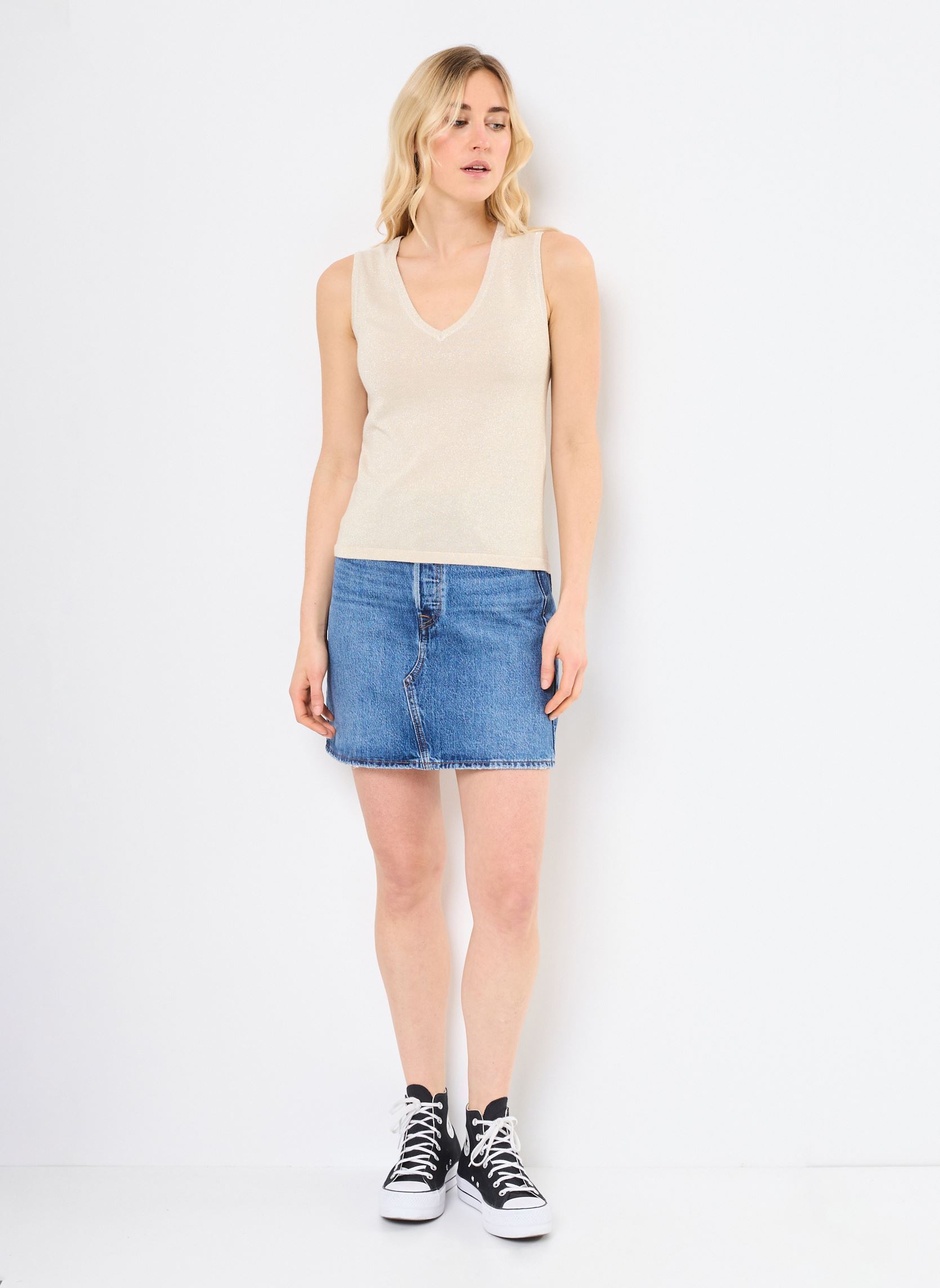 Tanktops VMELSA SHINE SL V-NECK TOP FR damen beige Vero Moda Tanktops VMELSA SHINE SL V-NECK TOP FR damen beige Birch