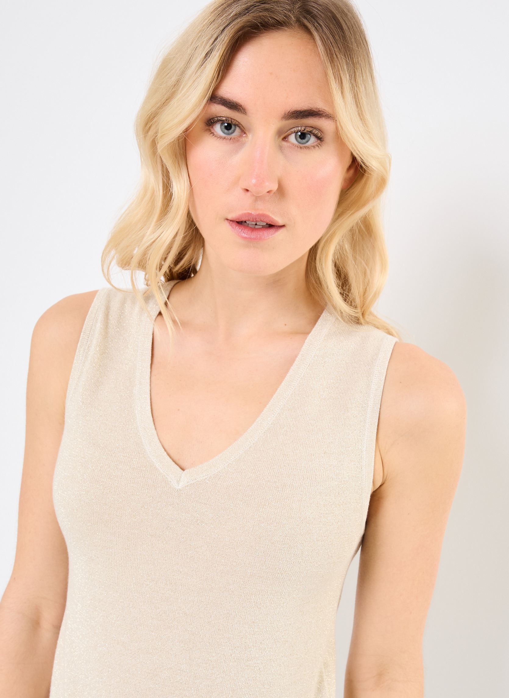 Tanktops VMELSA SHINE SL V-NECK TOP FR damen beige Vero Moda Tanktops VMELSA SHINE SL V-NECK TOP FR damen beige Birch