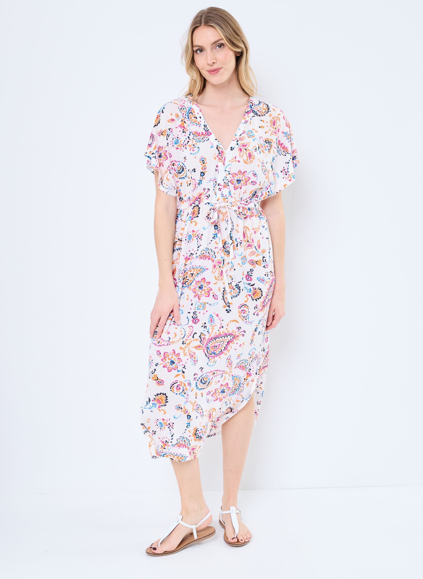 Lange Kleider VMMENNY SS 7/8 KAFTAN WVN GA damen weiß Vero Moda Lange Kleider VMMENNY SS 7/8 KAFTAN WVN GA damen weiß Cloud Dancer