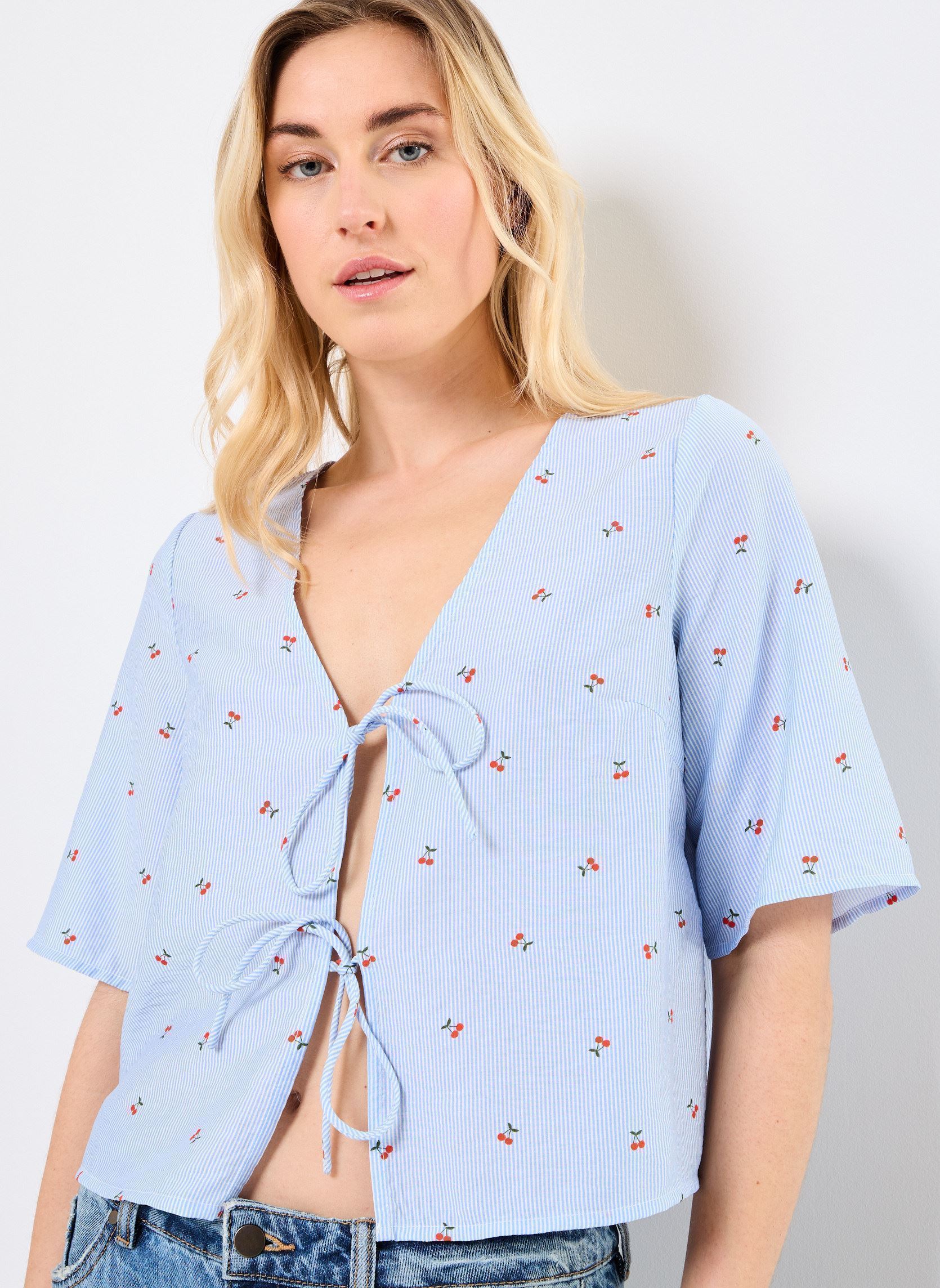Blouses manches courtes VMODETTE 2/4 TIE TOP WVN GA femme blanc Vero Moda Blouses manches courtes VMODETTE 2/4 TIE TOP WVN GA femme blanc Snow white