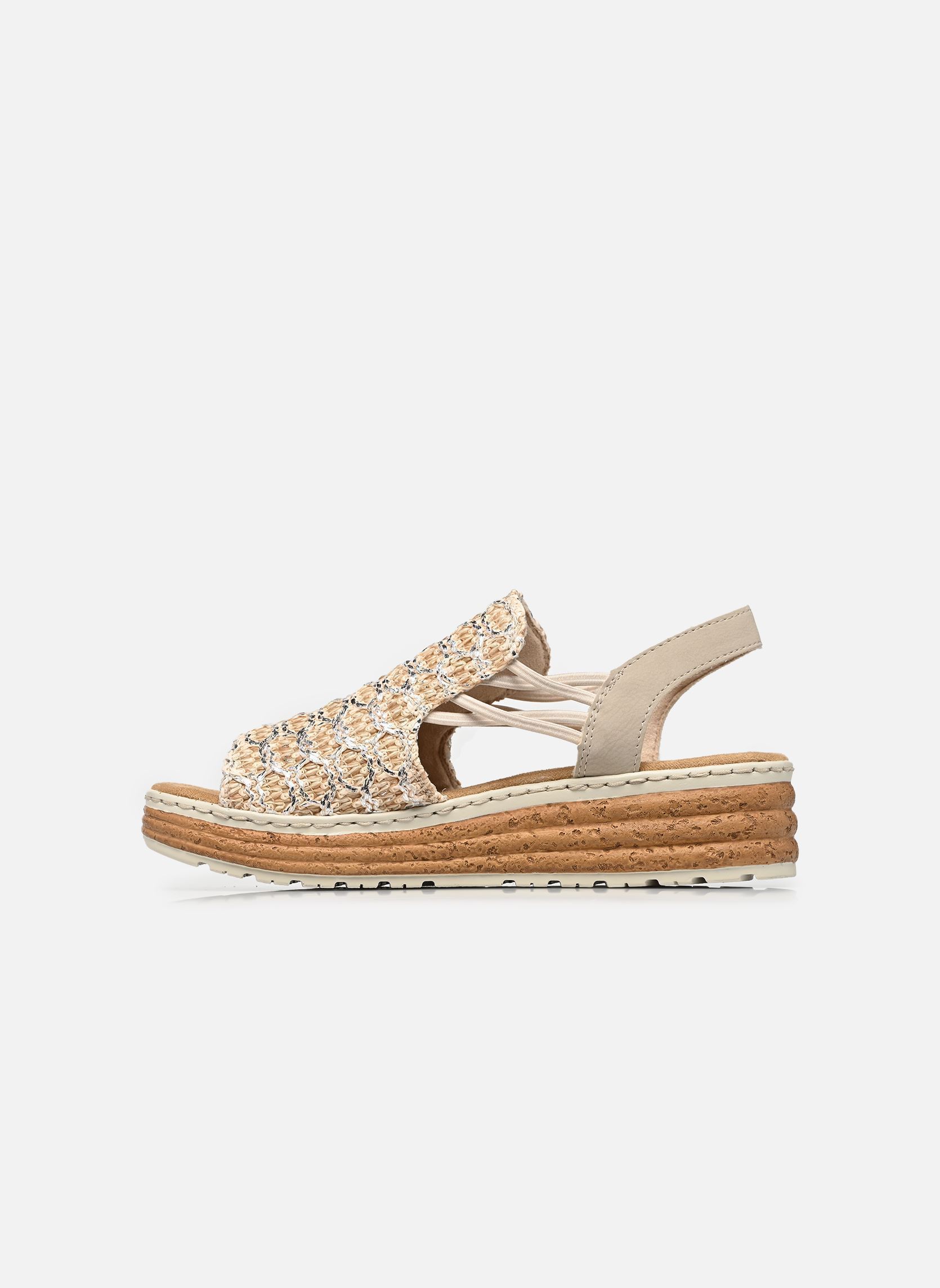 Keil- und Plateausandalen 62741 damen beige Rieker Keil- und Plateausandalen 62741 damen beige BEIGE-SILBER/CLIFF