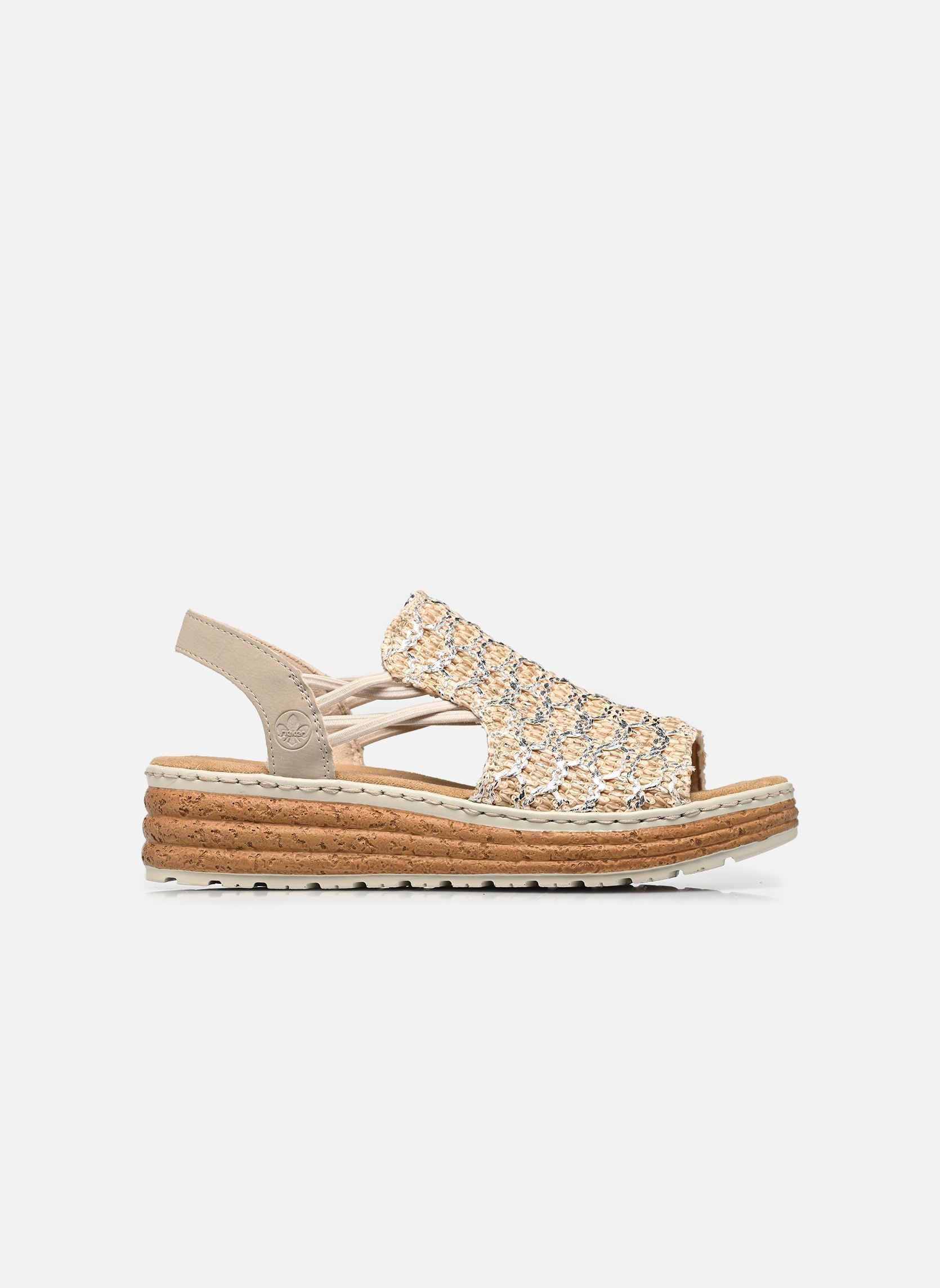 Keil- und Plateausandalen 62741 damen beige Rieker Keil- und Plateausandalen 62741 damen beige BEIGE-SILBER/CLIFF