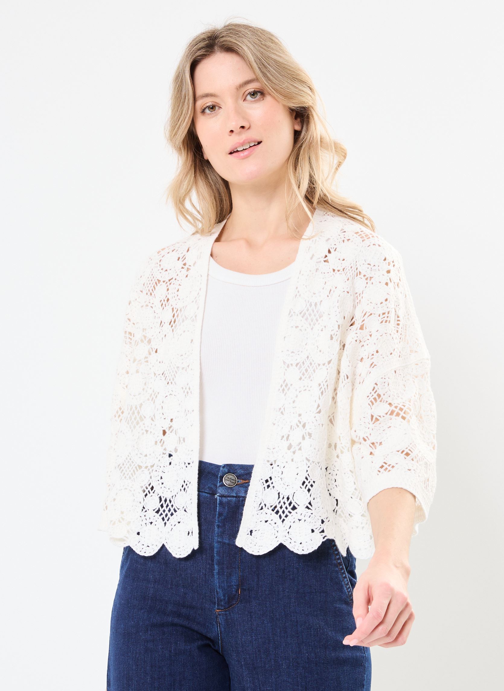 Gilets MON-GILET-MACRAME femme blanc MADE BY Gilets MON-GILET-MACRAME femme blanc CLOUD DANCER