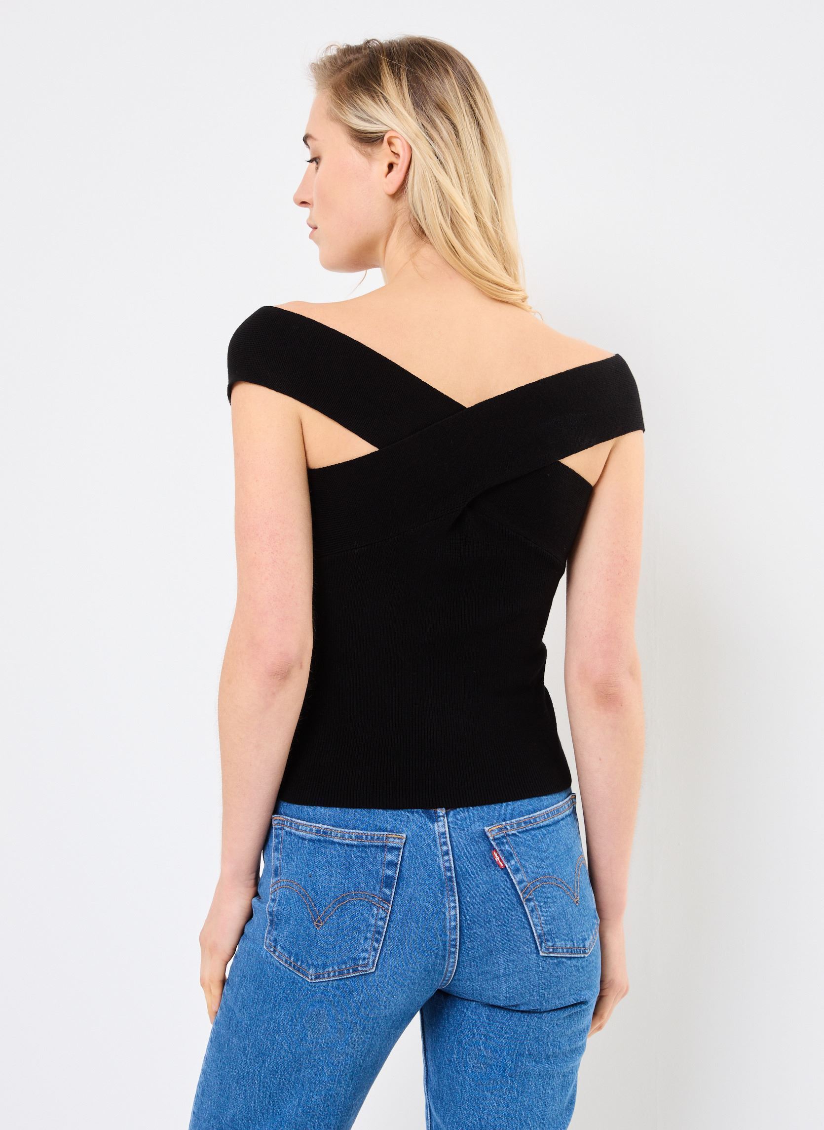 Tops NMELLIS S/S REVERSIBLE WRAP KNIT TOP FWD damen schwarz Noisy May Tops NMELLIS S/S REVERSIBLE WRAP KNIT TOP FWD damen schwarz Black