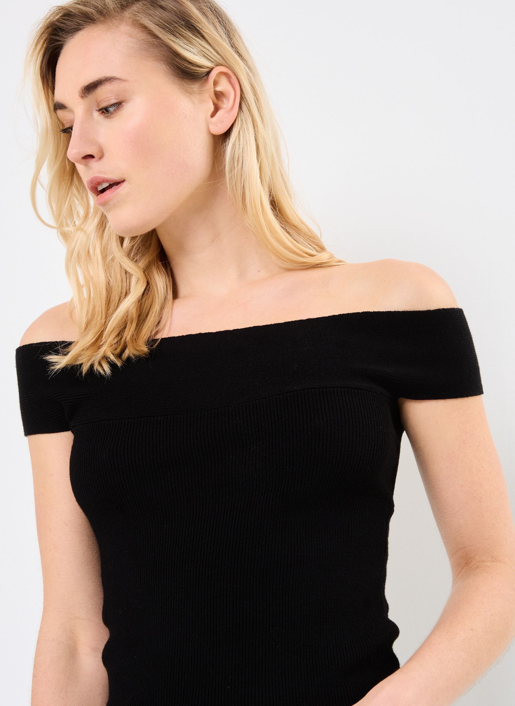 Tops NMELLIS S/S REVERSIBLE WRAP KNIT TOP FWD damen schwarz Noisy May Tops NMELLIS S/S REVERSIBLE WRAP KNIT TOP FWD damen schwarz Black