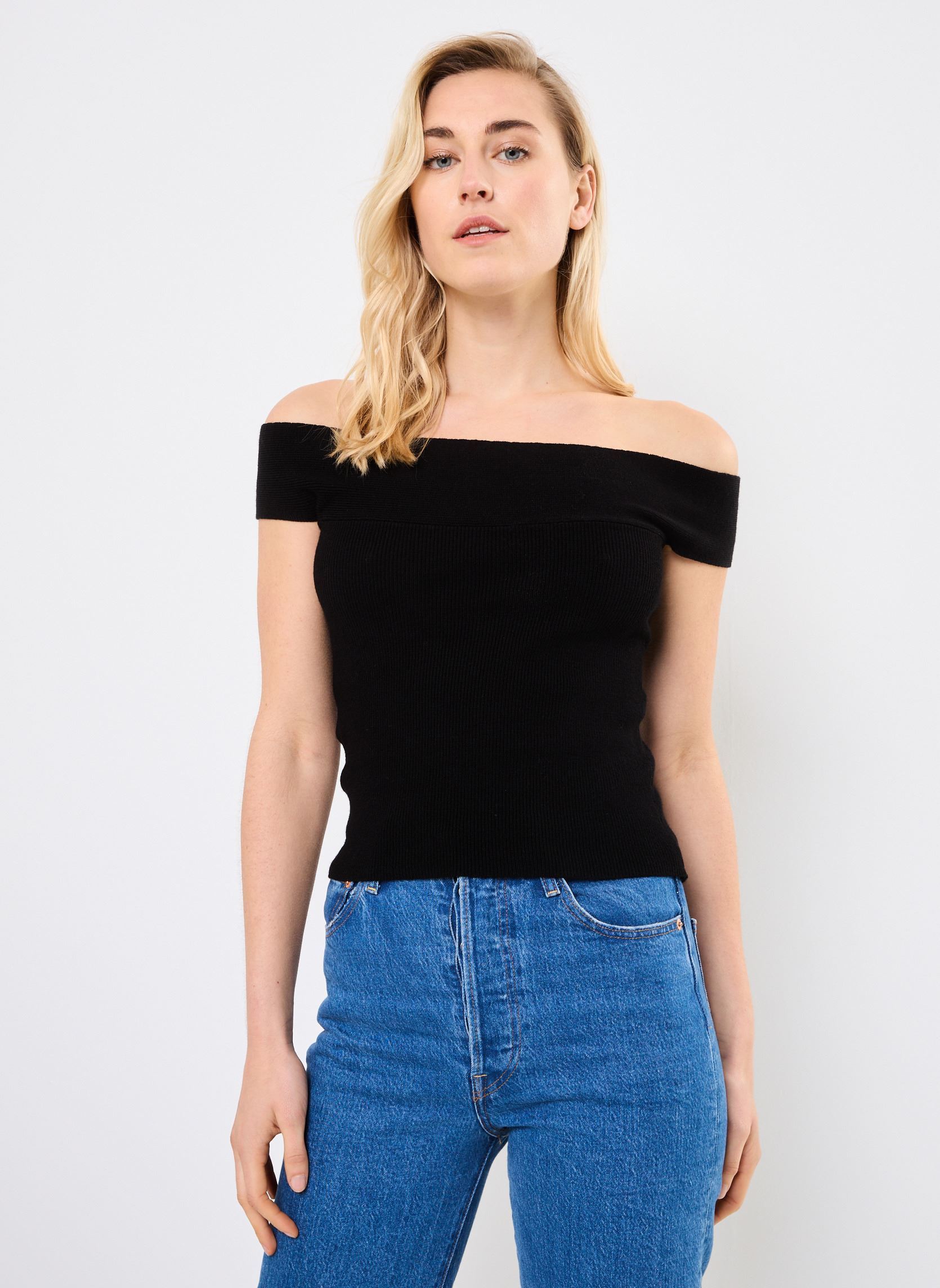 Tops NMELLIS S/S REVERSIBLE WRAP KNIT TOP FWD damen schwarz Noisy May Tops NMELLIS S/S REVERSIBLE WRAP KNIT TOP FWD damen schwarz Black